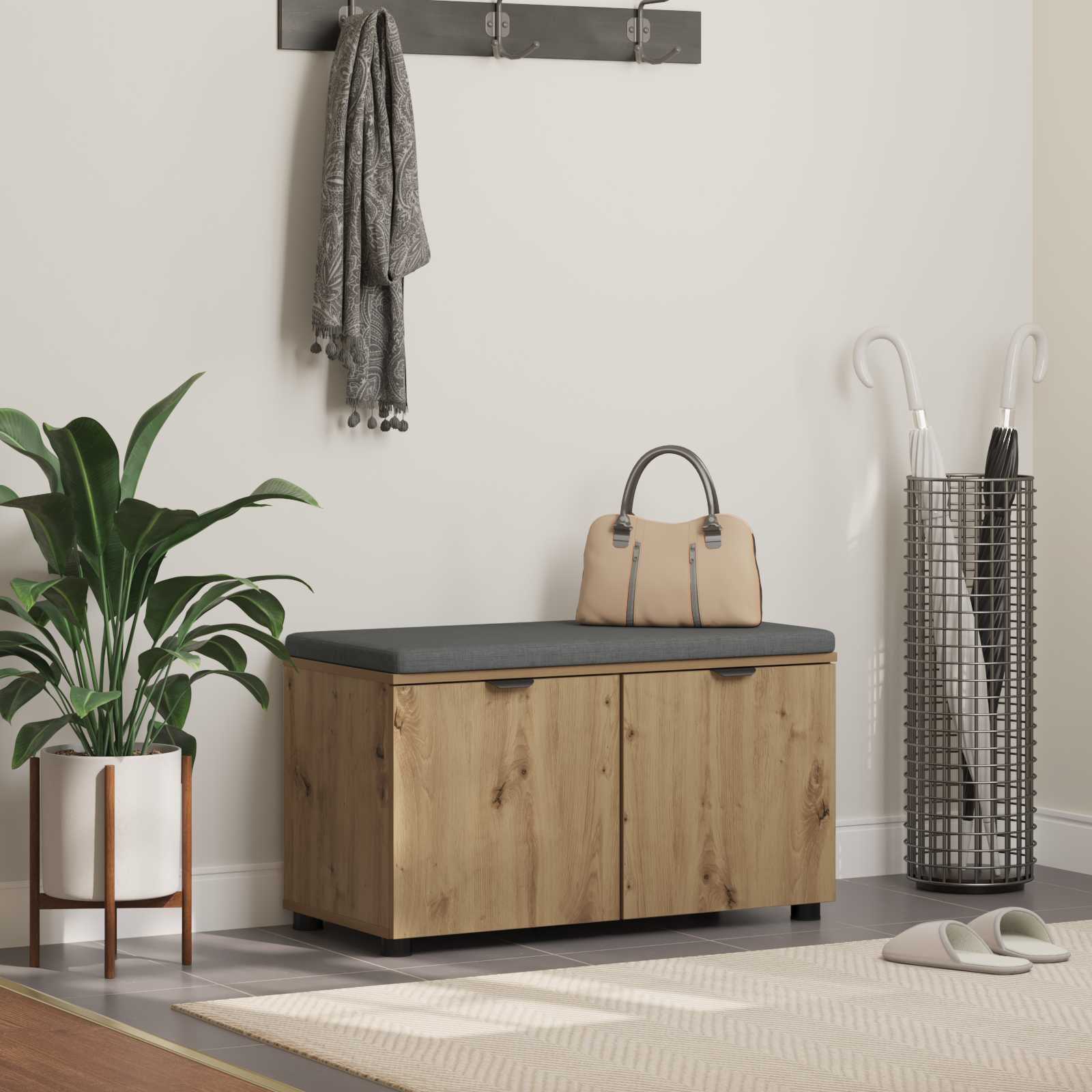 vidaXL Halbank met kussen met opslag met de deur Wit 60 x 38 x 46 cm