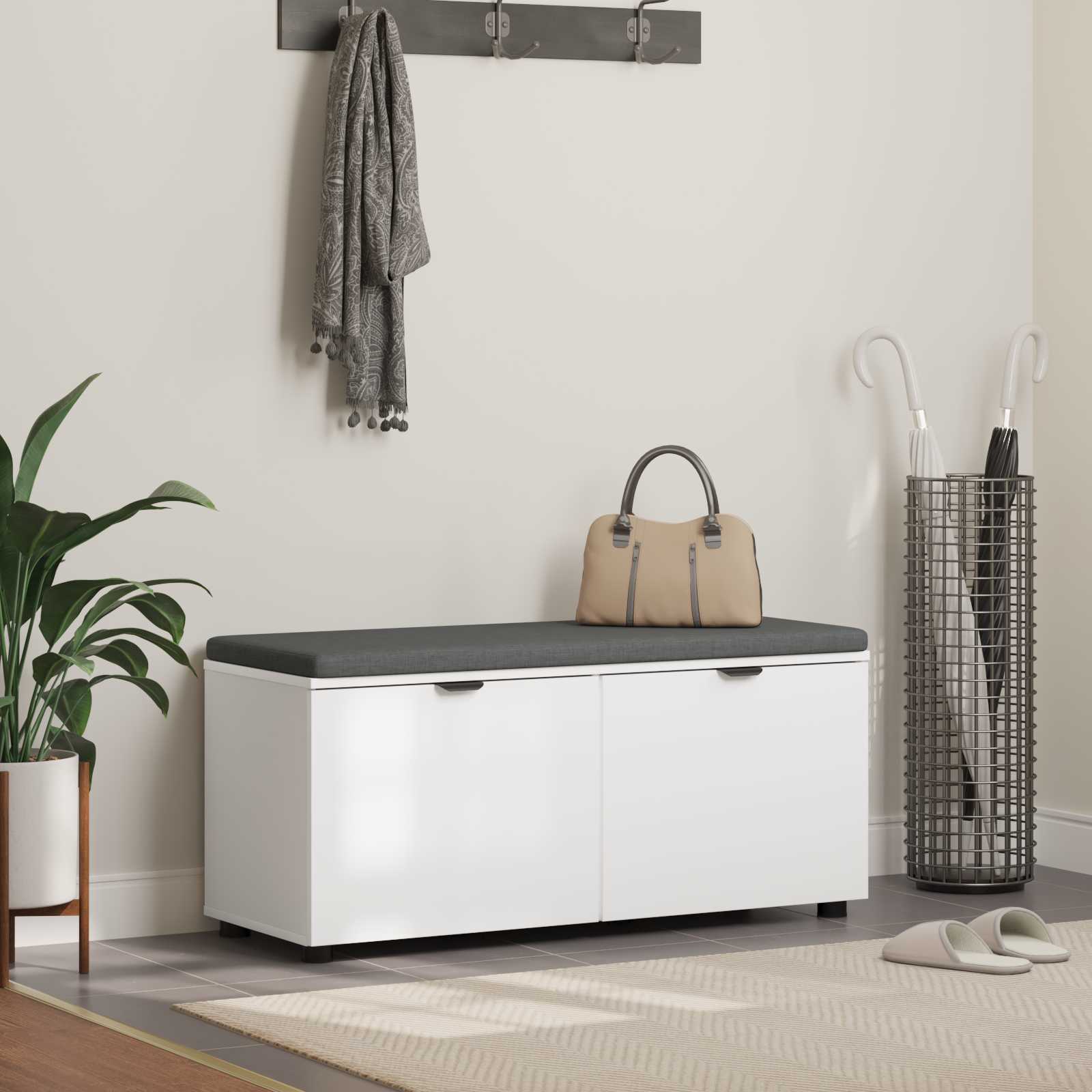 vidaXL Halbank met kussen met opslag met de deur Wit 60 x 38 x 46 cm