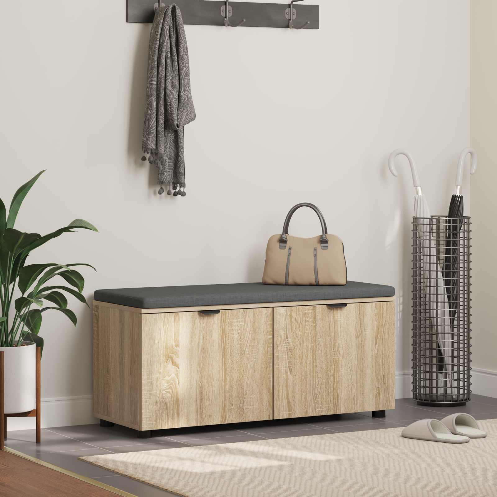 vidaXL Halbank met kussen met opslag met de deur Wit 60 x 38 x 46 cm