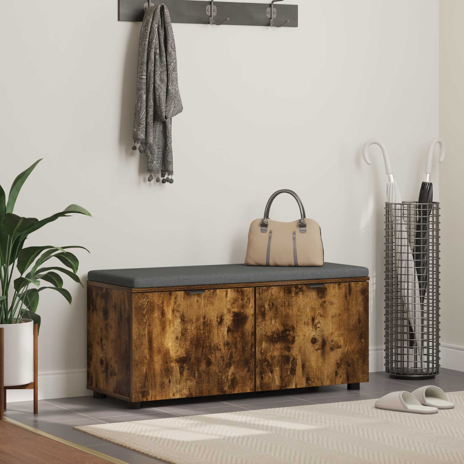 vidaXL Halbank met kussen met opslag met de deur Wit 60 x 38 x 46 cm