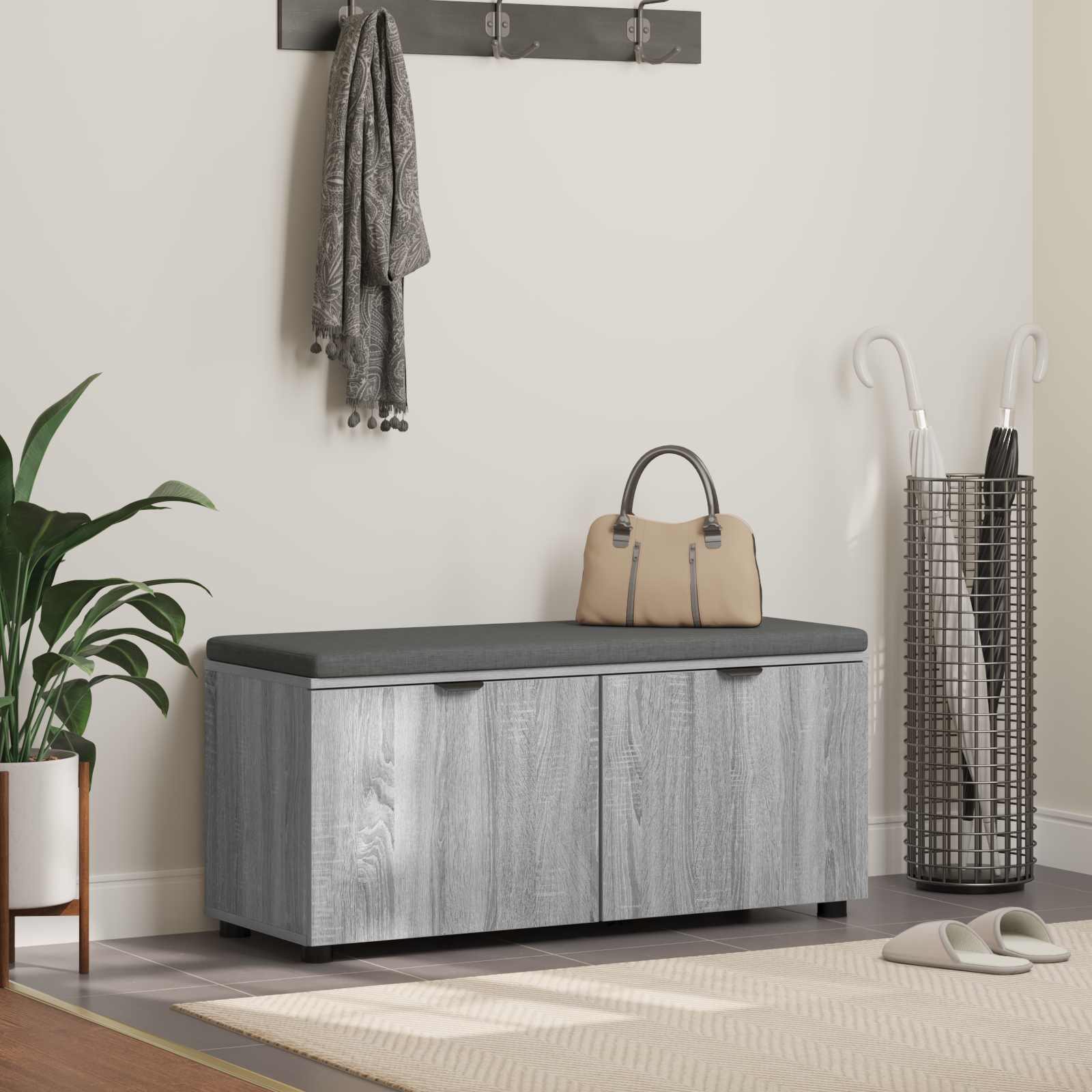 vidaXL Halbank met kussen met opslag met de deur Wit 60 x 38 x 46 cm
