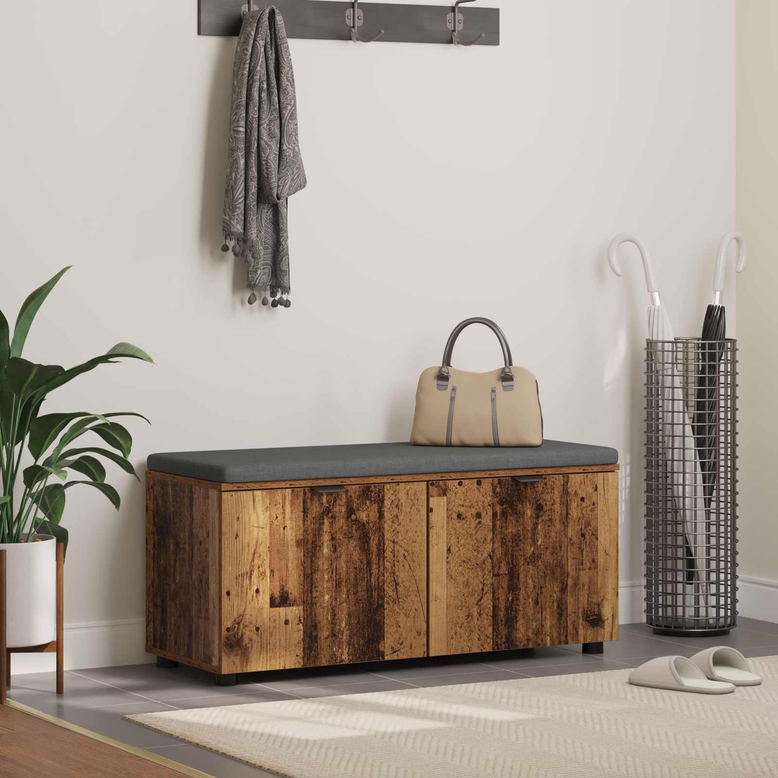 vidaXL Halbank met kussen met opslag met de deur Wit 60 x 38 x 46 cm