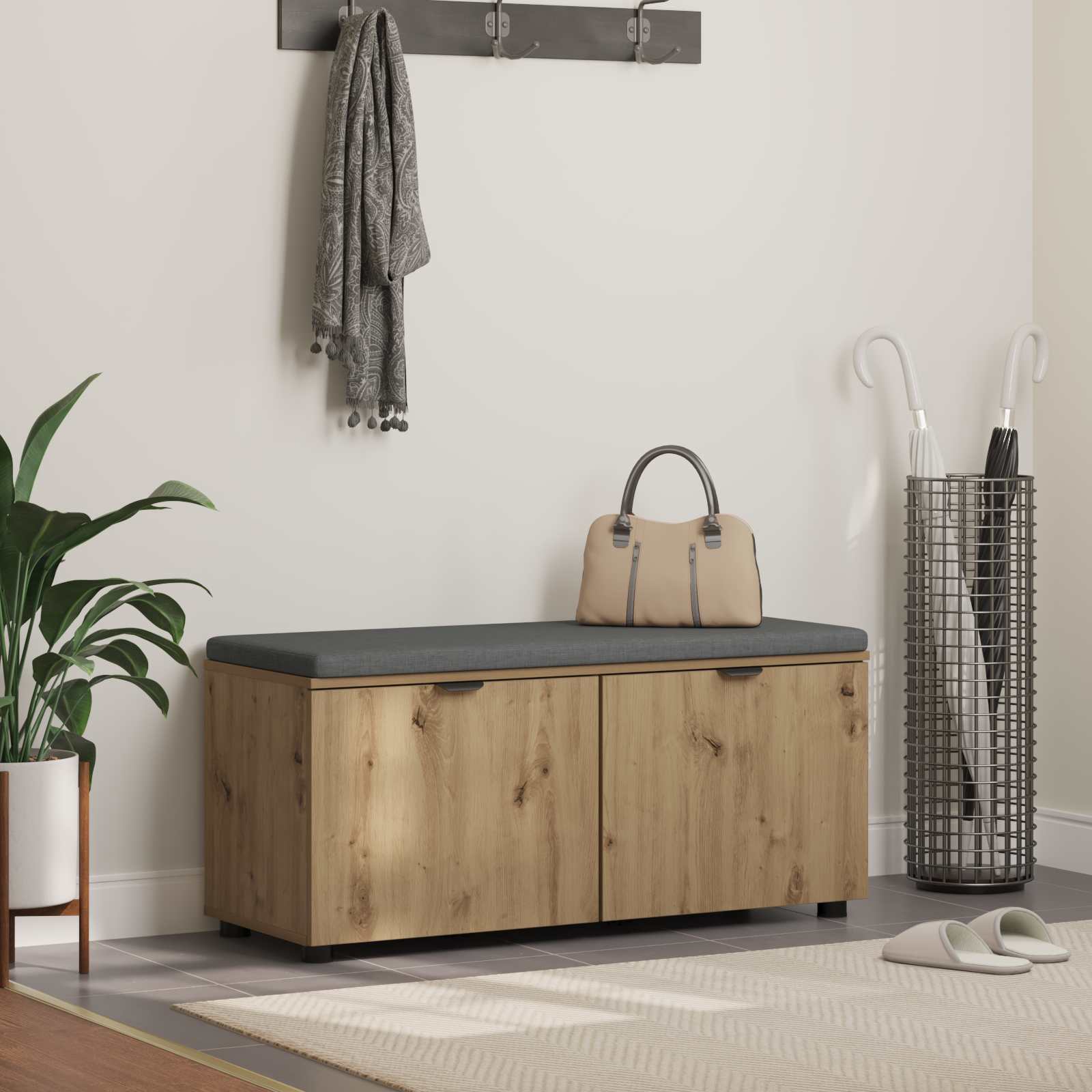 vidaXL Halbank met kussen met opslag met de deur Wit 60 x 38 x 46 cm