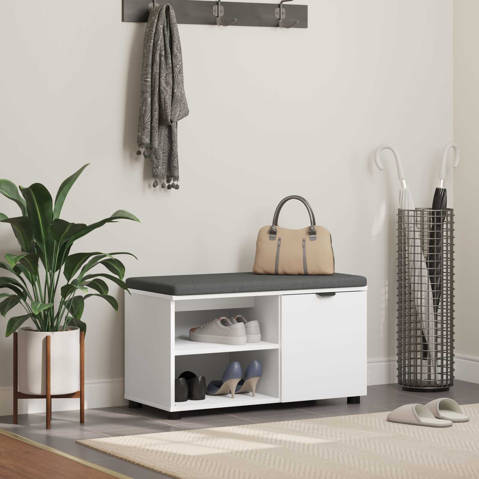 vidaXL Halbank met kussen Effen Wit 60 x 38 x 46 cm