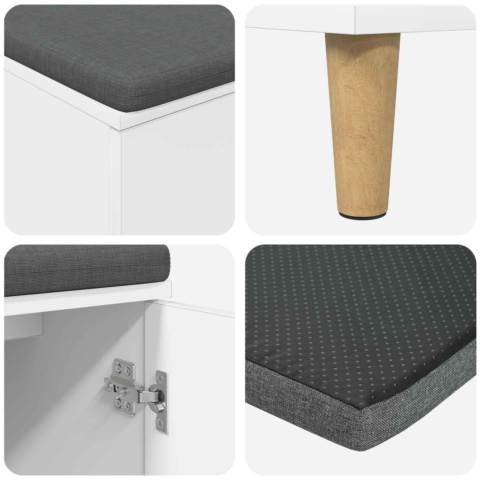 vidaXL Halbank met kussen met opslag met de deur Wit 60 x 38 x 46 cm
