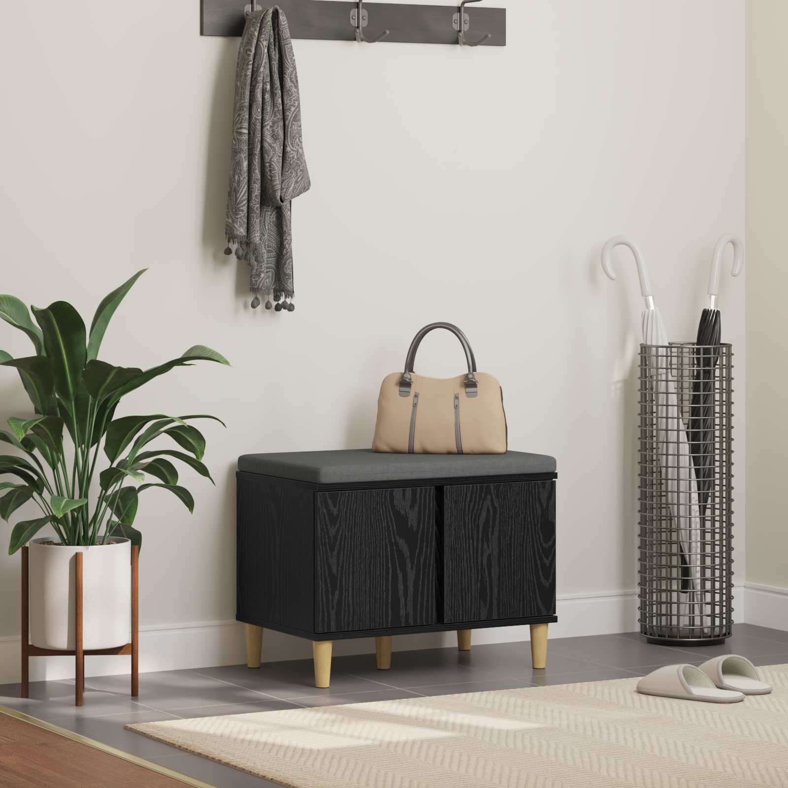 vidaXL Halbank met kussen met opslag met de deur Wit 60 x 38 x 46 cm