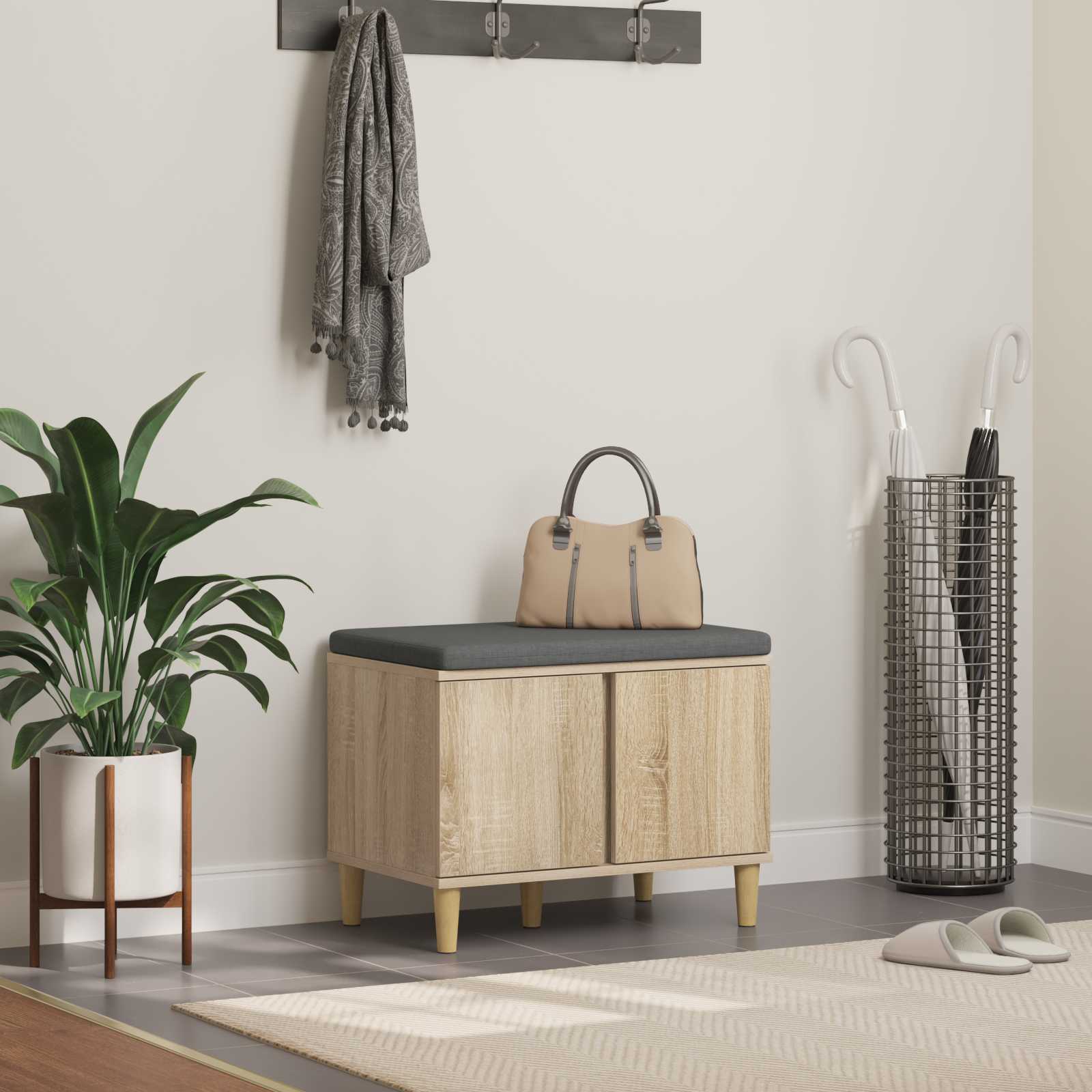 vidaXL Halbank met kussen met opslag met de deur Wit 60 x 38 x 46 cm