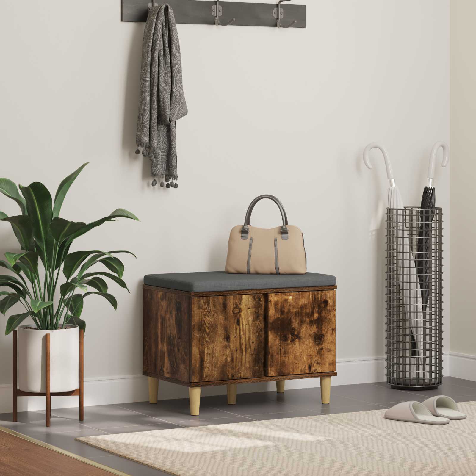 vidaXL Halbank met kussen met opslag met de deur Wit 60 x 38 x 46 cm