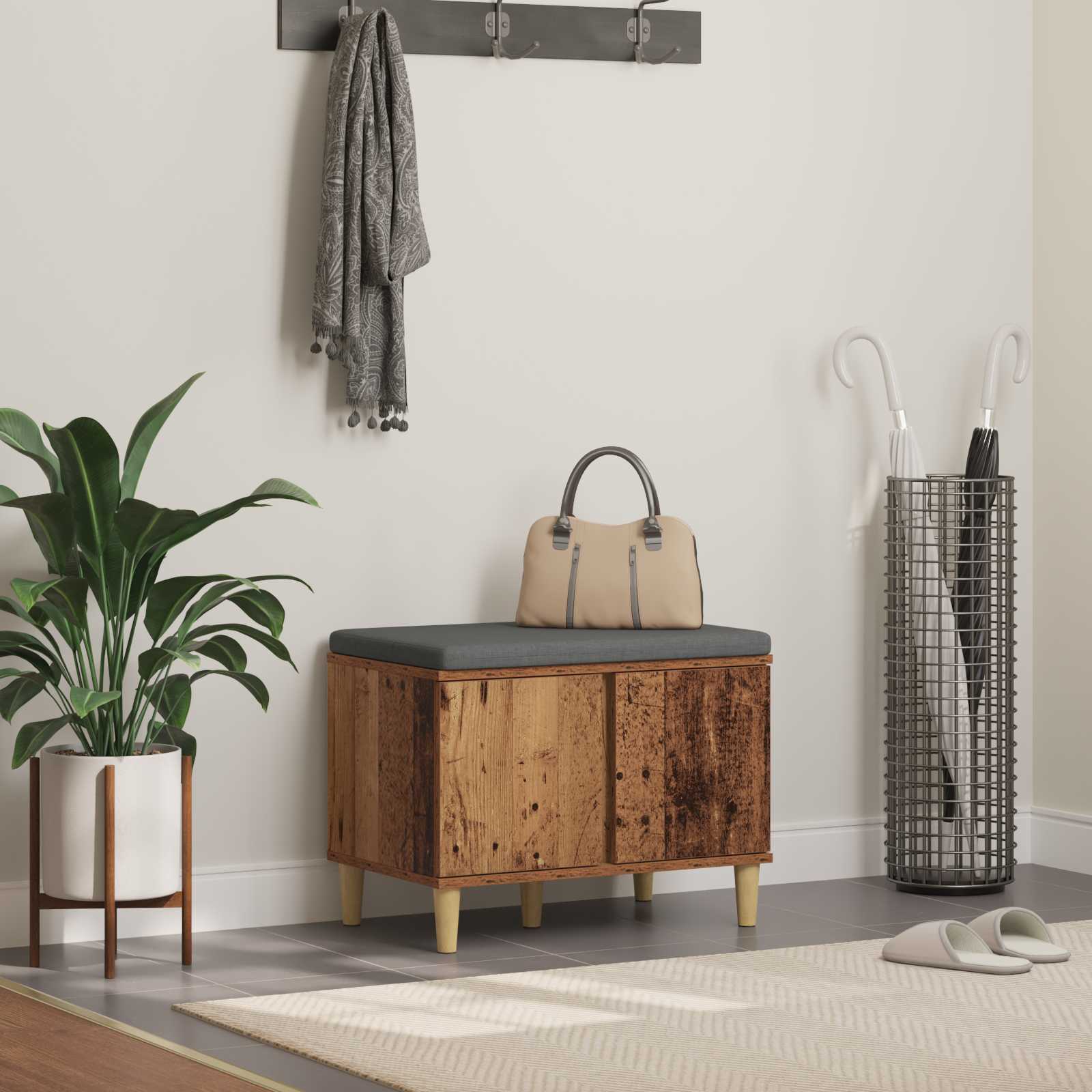 vidaXL Halbank met kussen met opslag met de deur Wit 60 x 38 x 46 cm