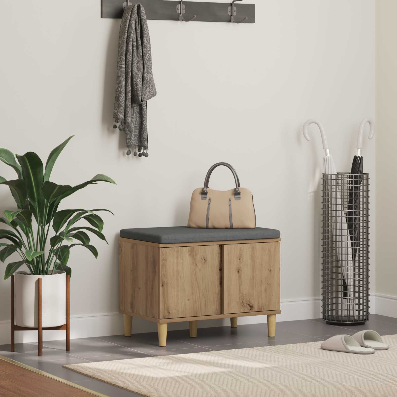 vidaXL Halbank met kussen met opslag met de deur Wit 60 x 38 x 46 cm
