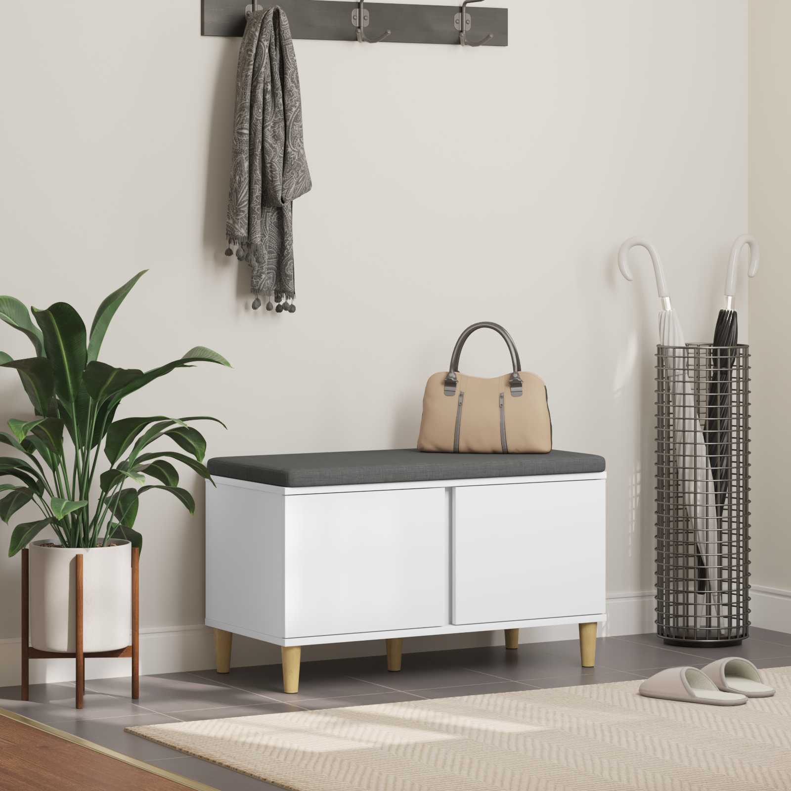 vidaXL Halbank met kussen met opslag met de deur Wit 60 x 38 x 46 cm