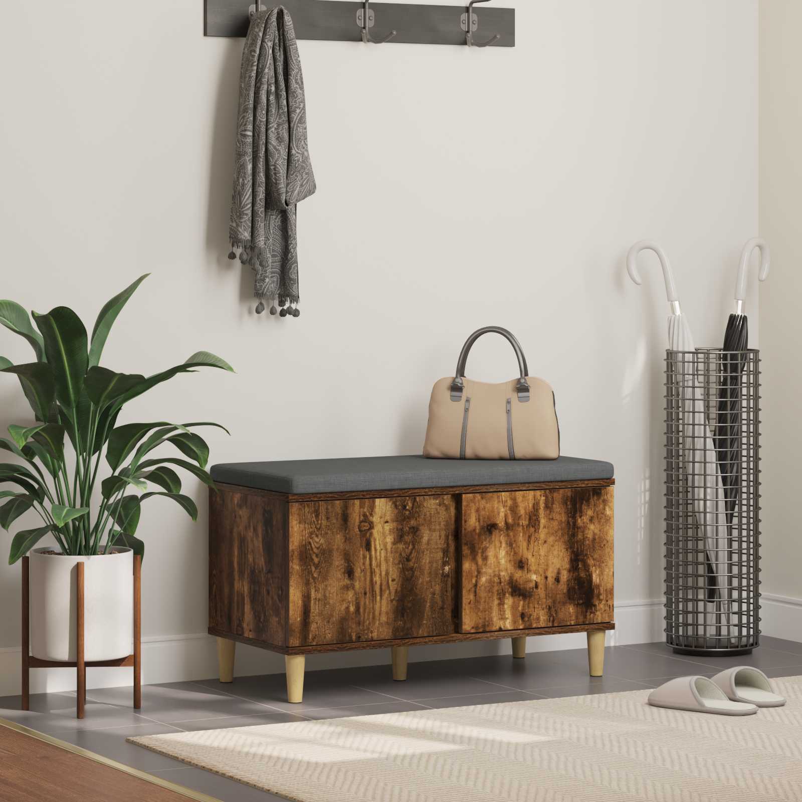 vidaXL Halbank met kussen met opslag met de deur Wit 60 x 38 x 46 cm