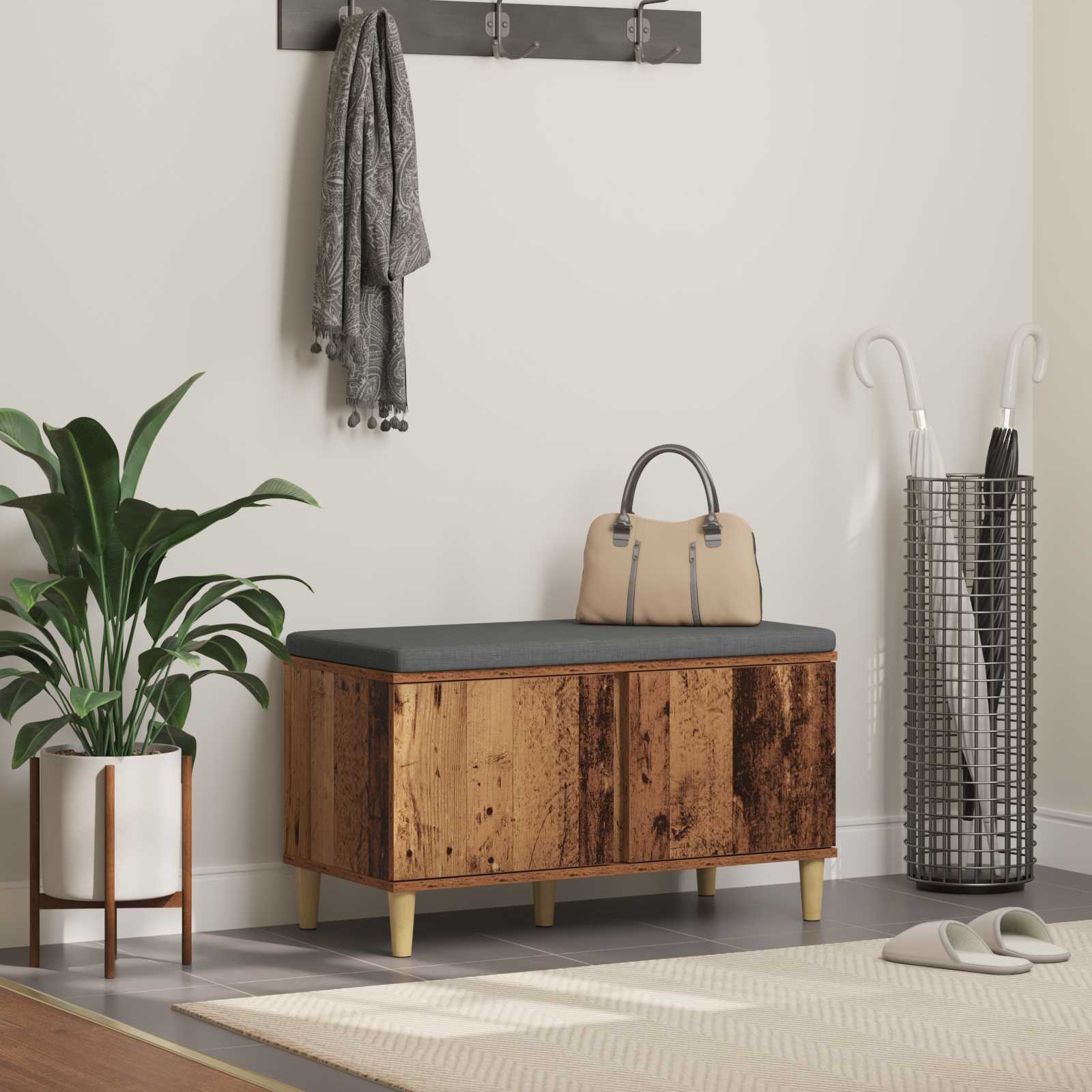 vidaXL Halbank met kussen met opslag met de deur Wit 60 x 38 x 46 cm