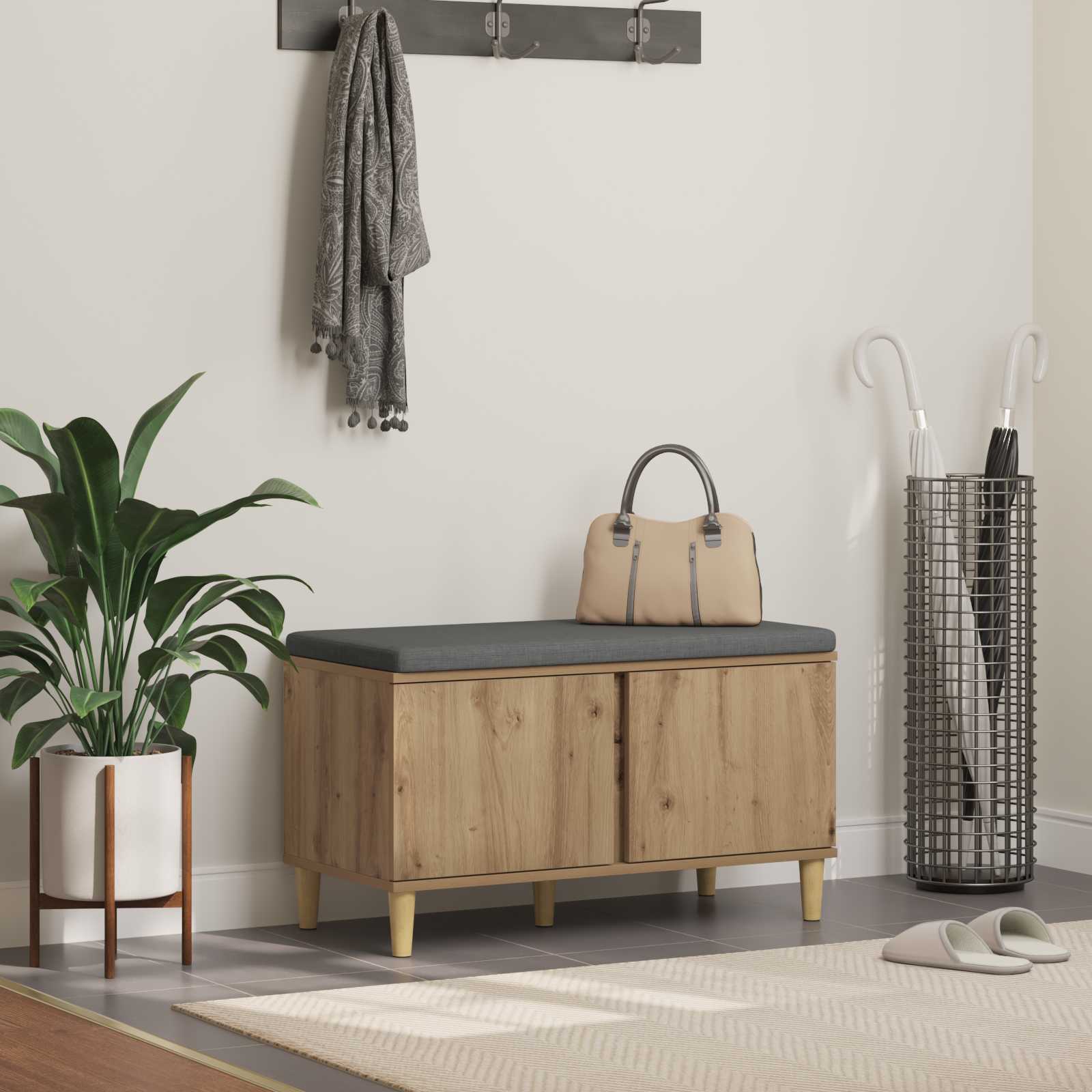 vidaXL Halbank met kussen met opslag met de deur Wit 60 x 38 x 46 cm