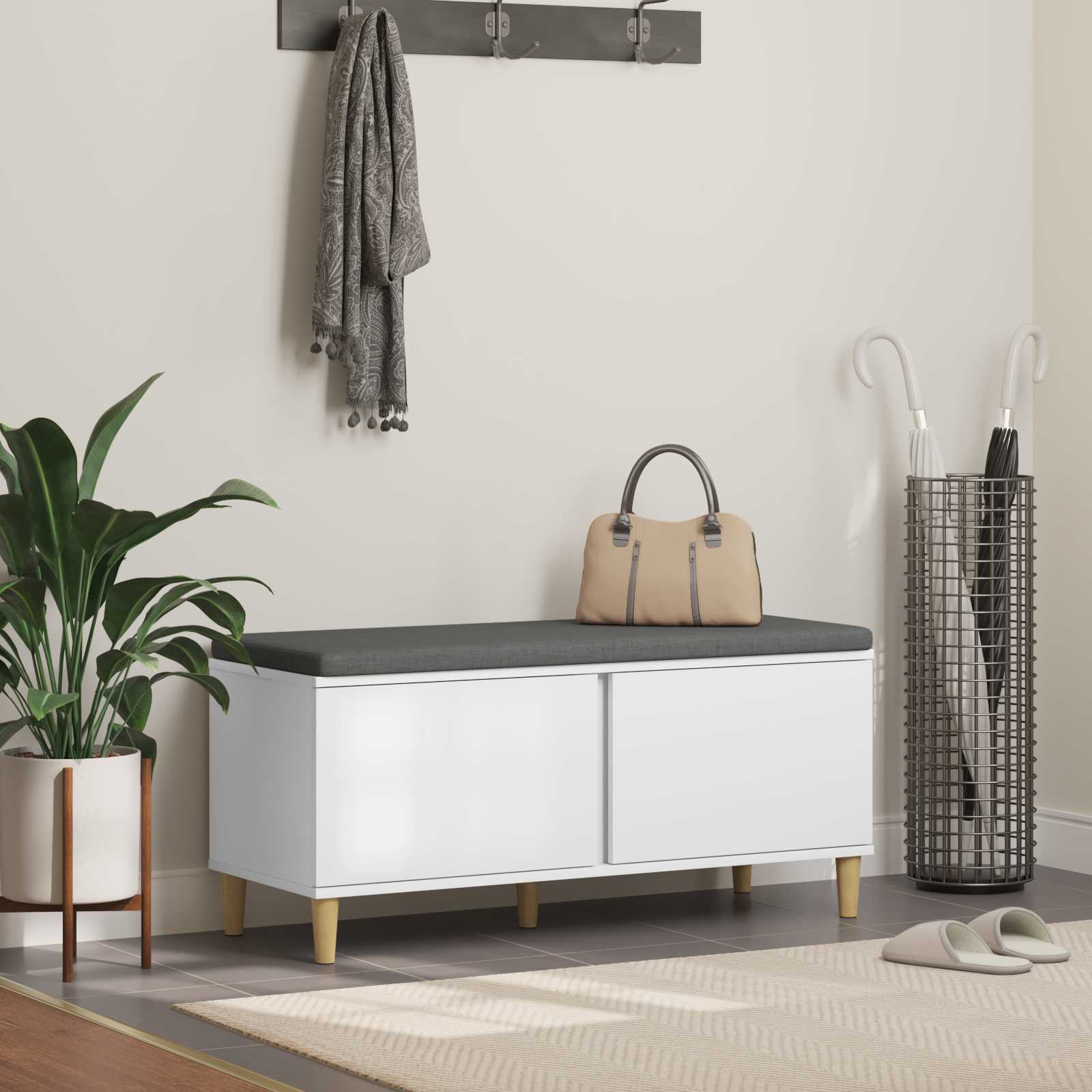 vidaXL Halbank met kussen met opslag met de deur Wit 60 x 38 x 46 cm