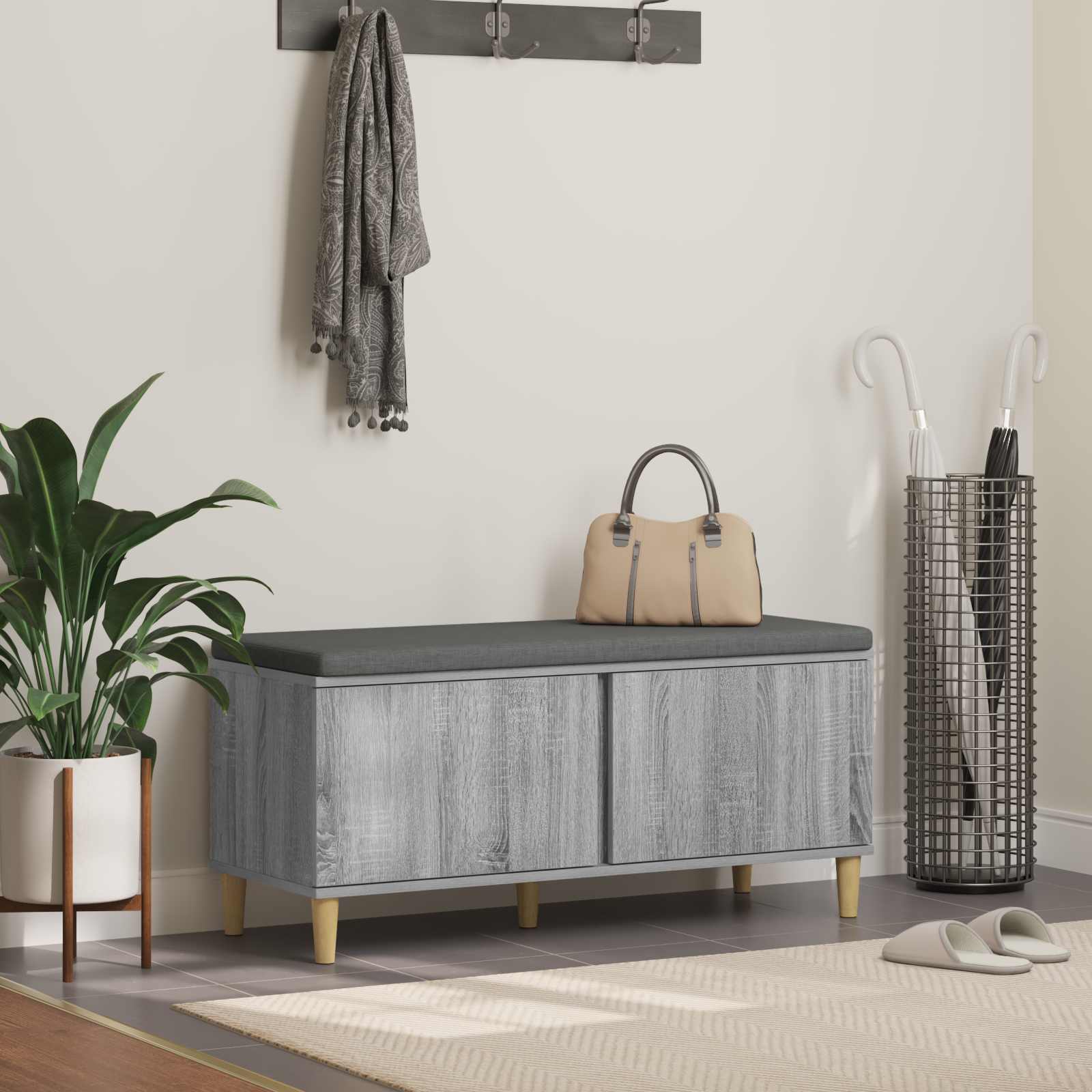 vidaXL Halbank met kussen met opslag met de deur Wit 60 x 38 x 46 cm
