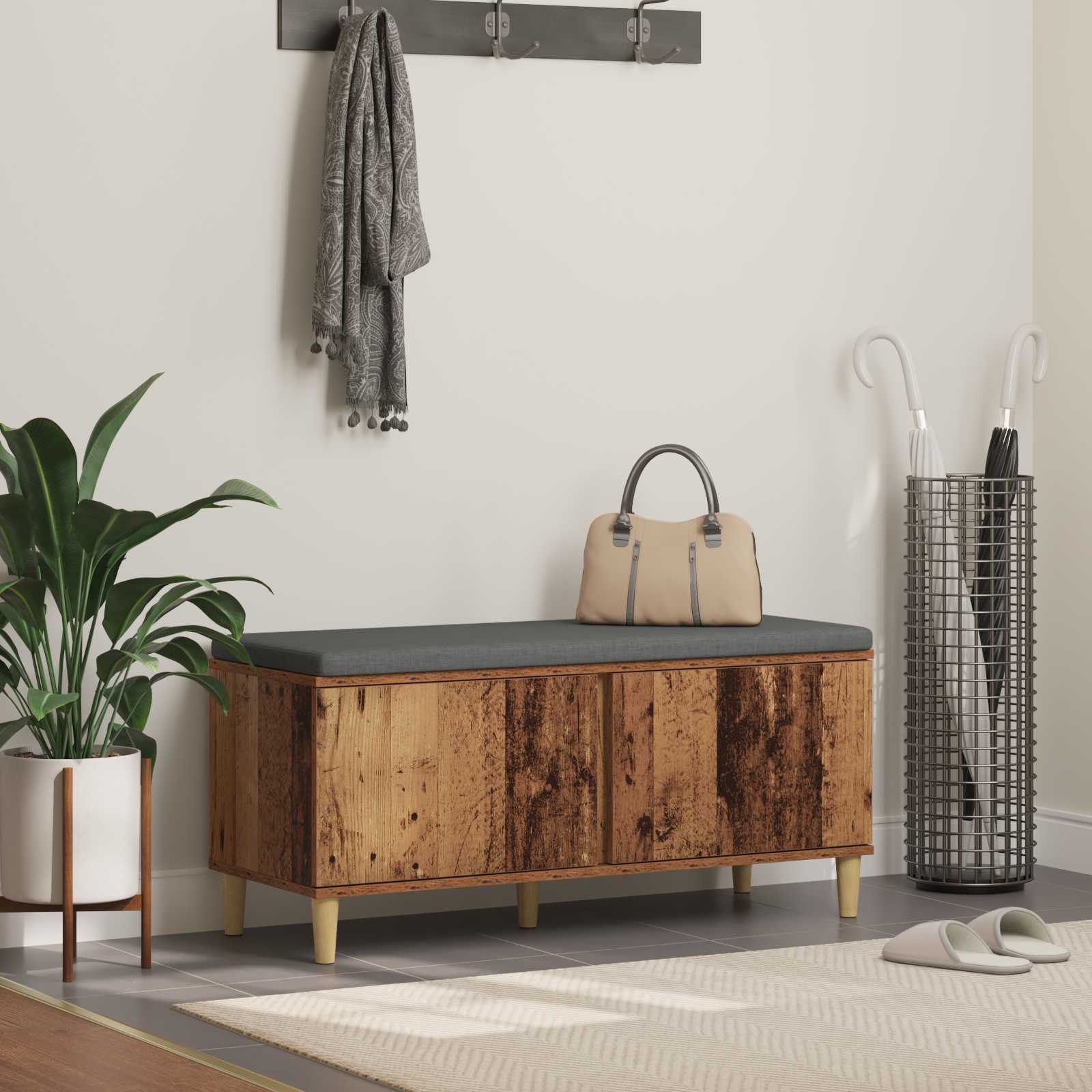 vidaXL Halbank met kussen met opslag met de deur Wit 60 x 38 x 46 cm