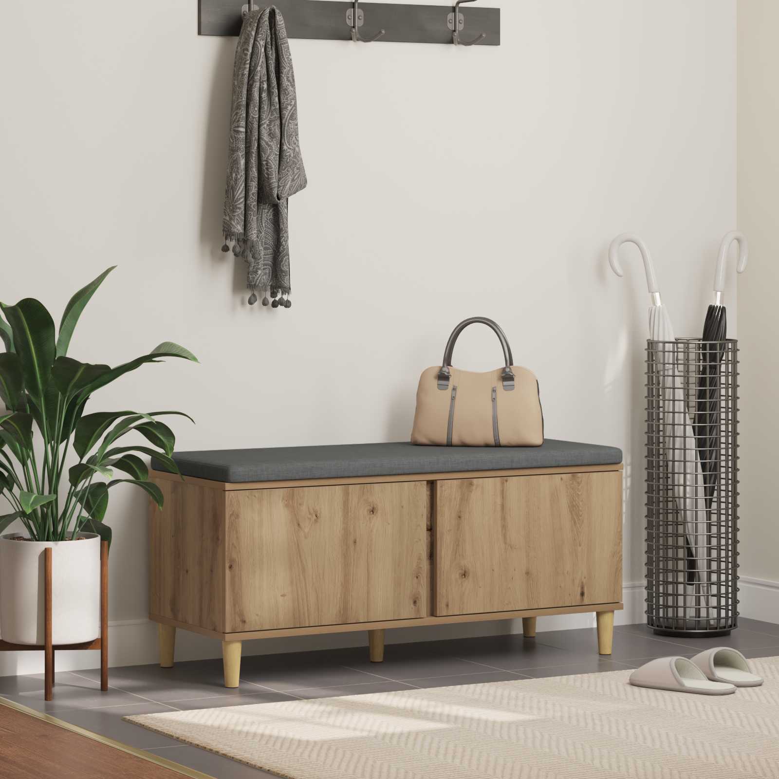 vidaXL Halbank met kussen met opslag met de deur Wit 60 x 38 x 46 cm