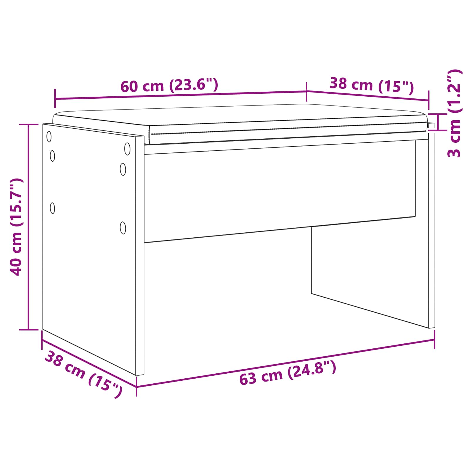 vidaXL Halbank met kussen Wit 60 x 38 x 46 cm