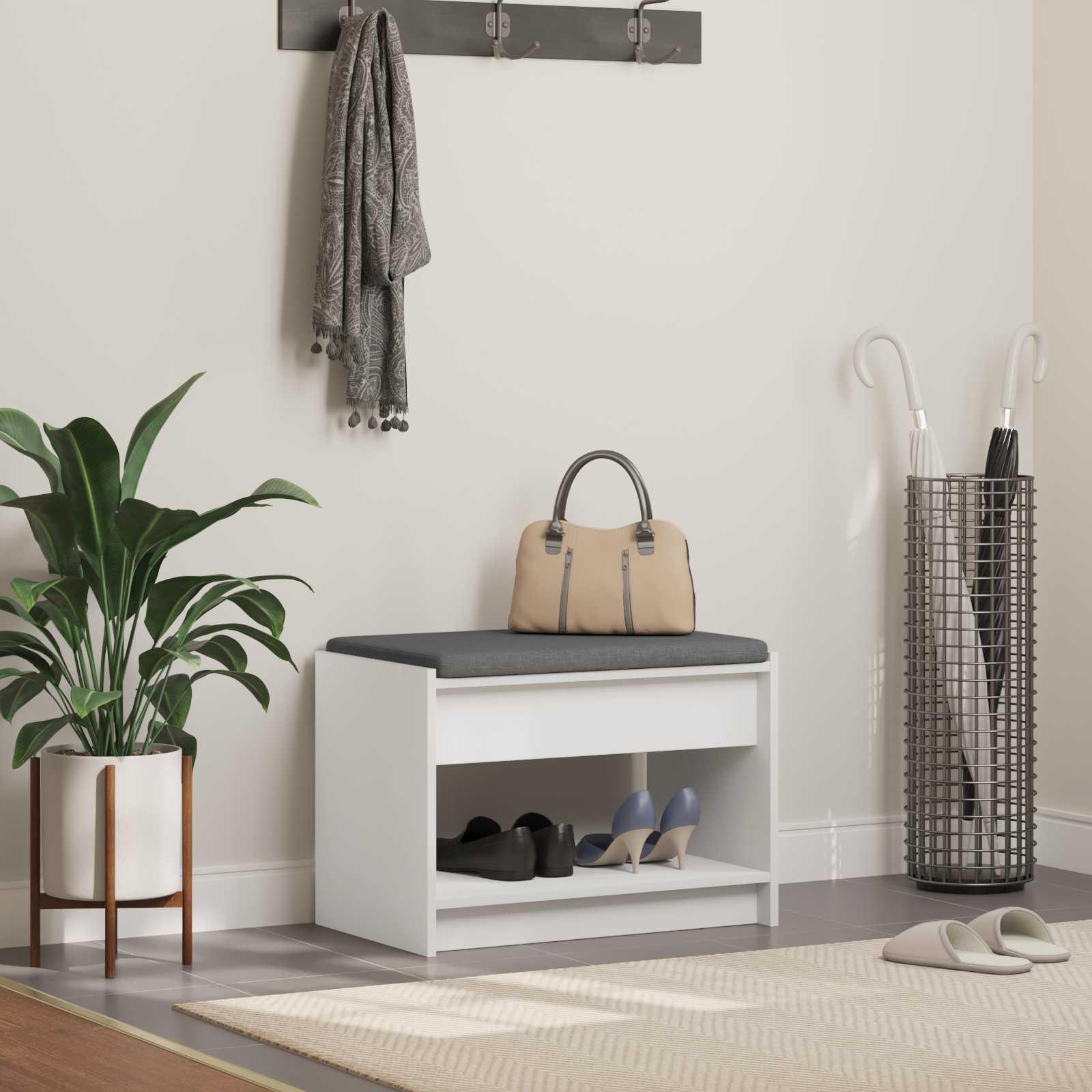 vidaXL Halbank met kussen met plank met opslag Wit 100 x 38 x 46 cm