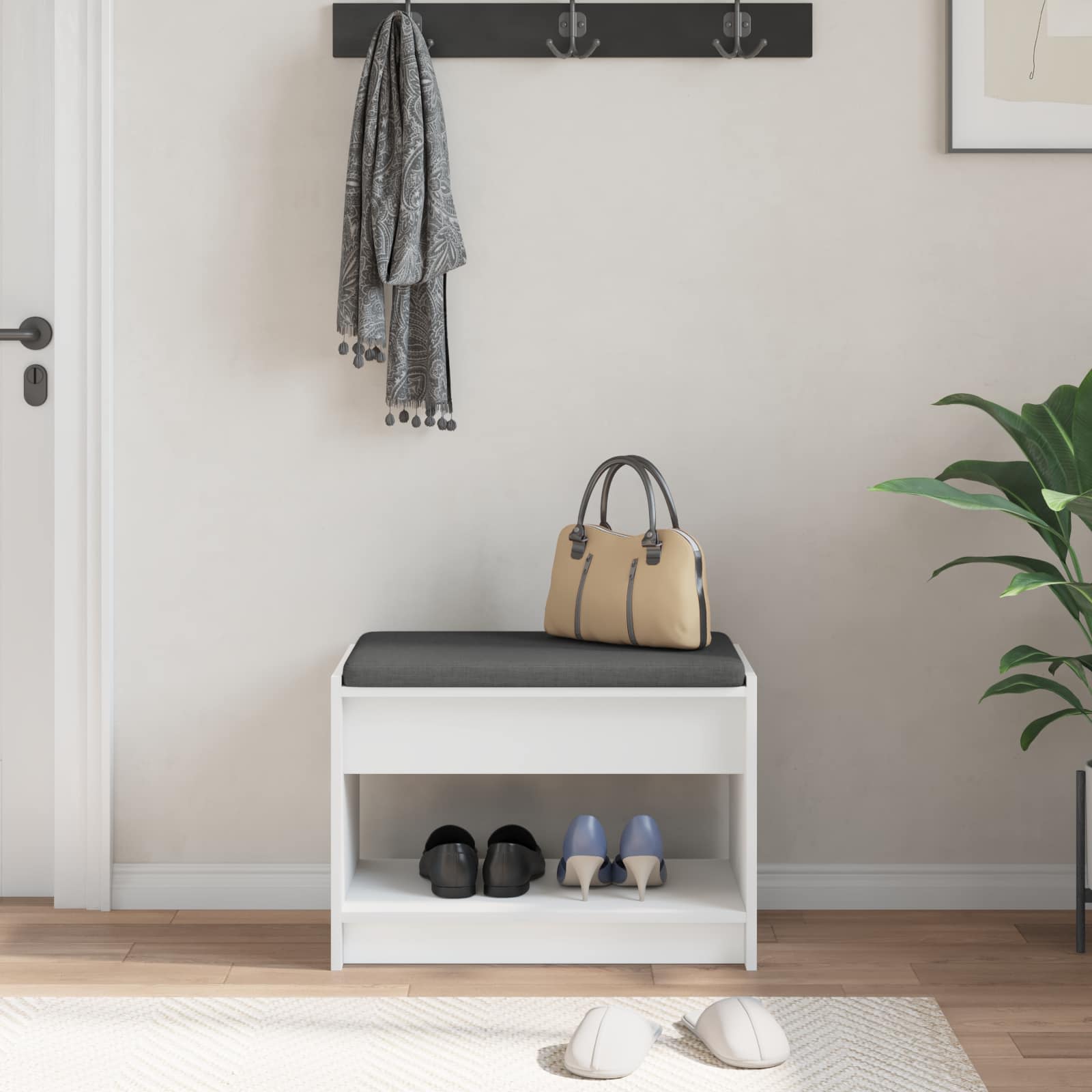 vidaXL Halbank met kussen met plank met opslag Wit 100 x 38 x 46 cm