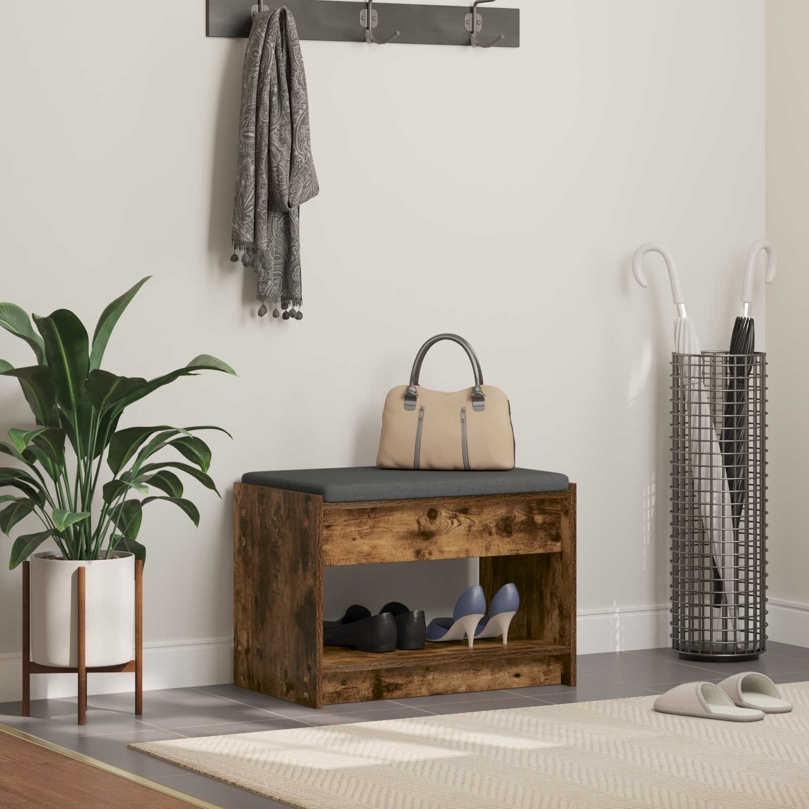 vidaXL Halbank met kussen met plank met opslag Wit 100 x 38 x 46 cm