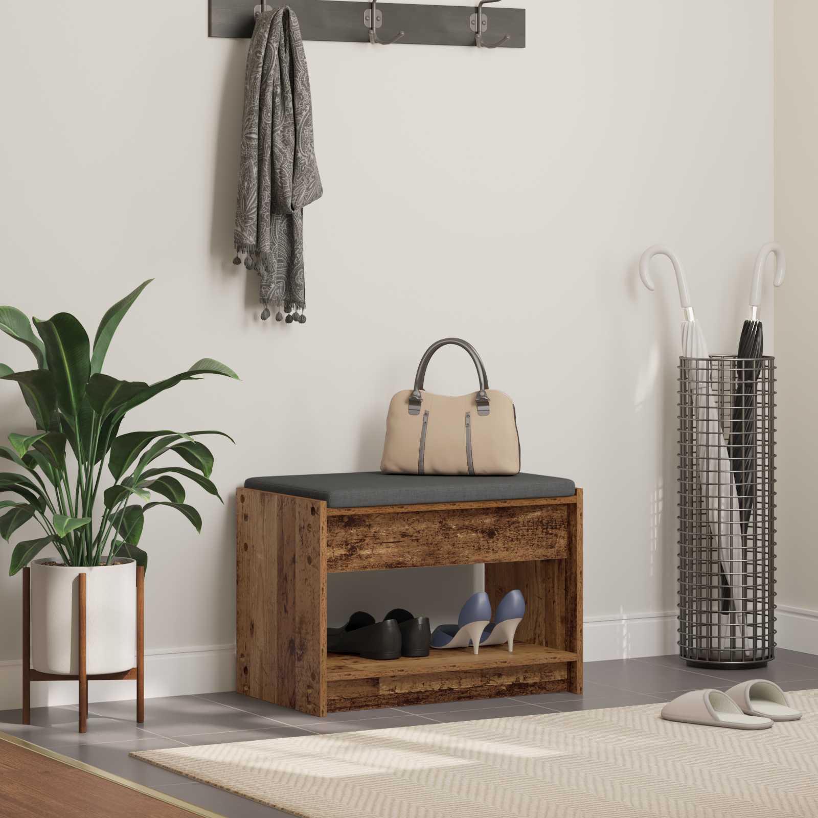 vidaXL Halbank met kussen met plank met opslag Wit 100 x 38 x 46 cm