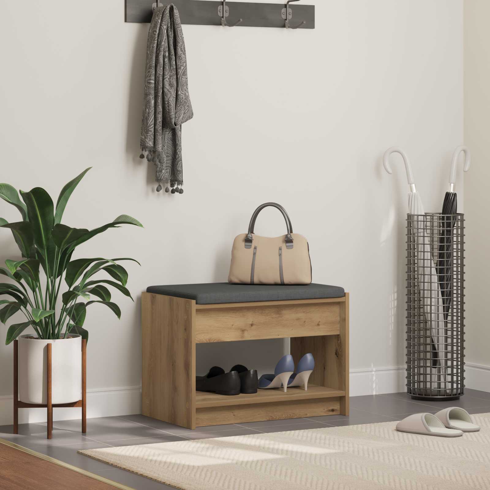 vidaXL Halbank met kussen met plank met opslag Wit 100 x 38 x 46 cm