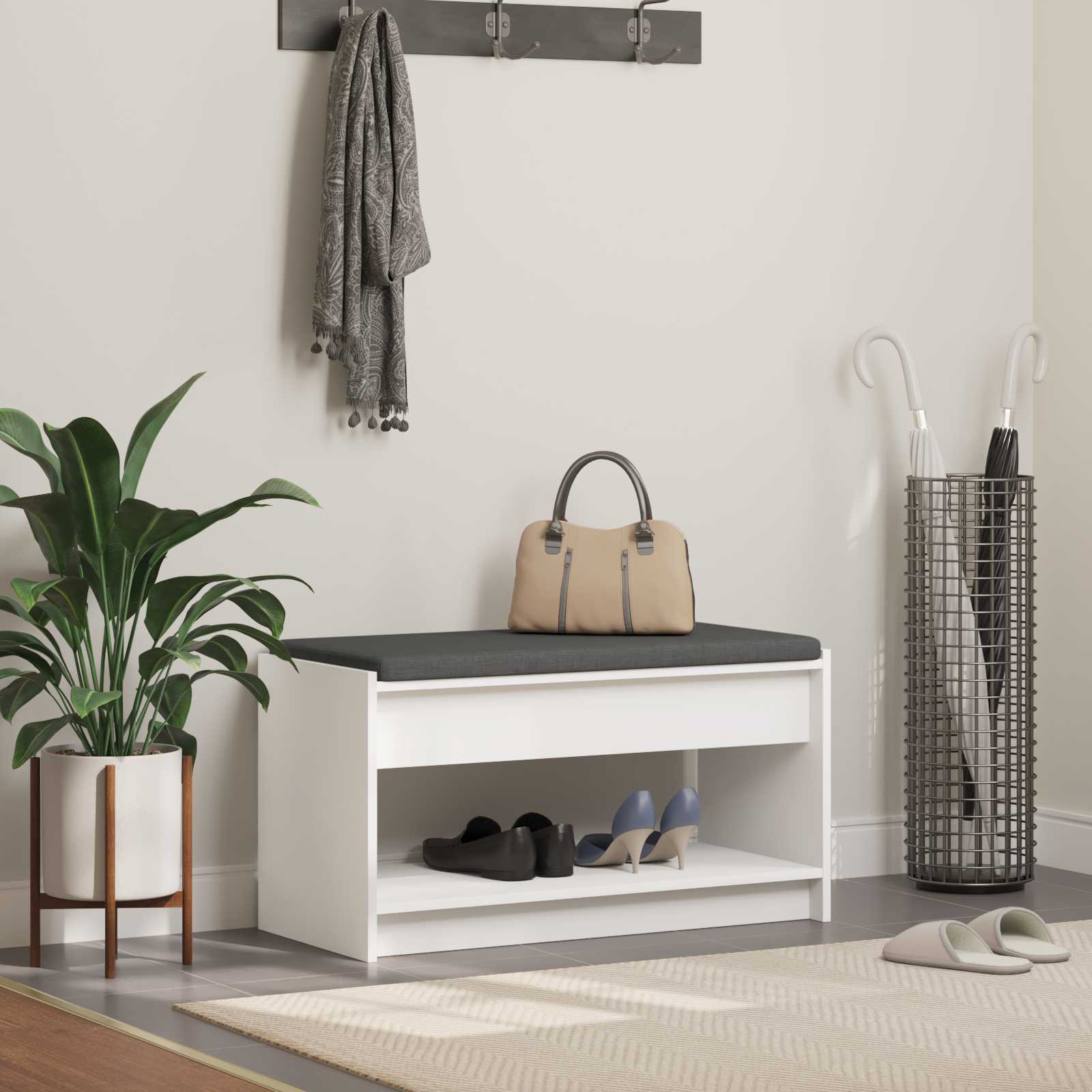 vidaXL Halbank met kussen met plank met opslag Wit 100 x 38 x 46 cm