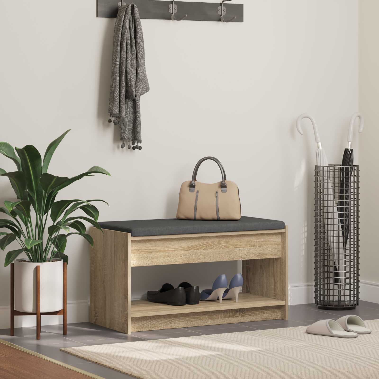 vidaXL Halbank met kussen met plank met opslag Wit 100 x 38 x 46 cm