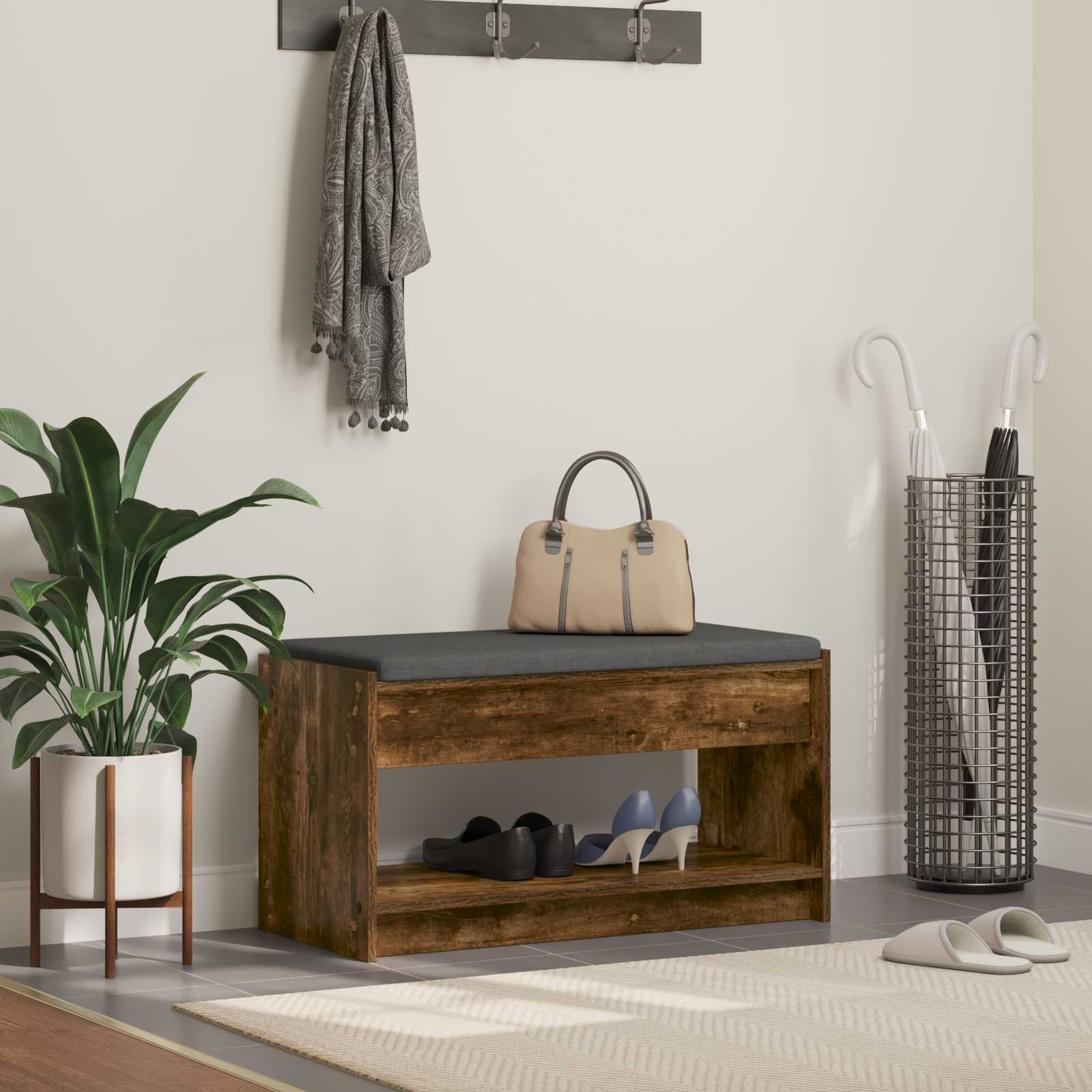 vidaXL Halbank met kussen met plank met opslag Wit 100 x 38 x 46 cm