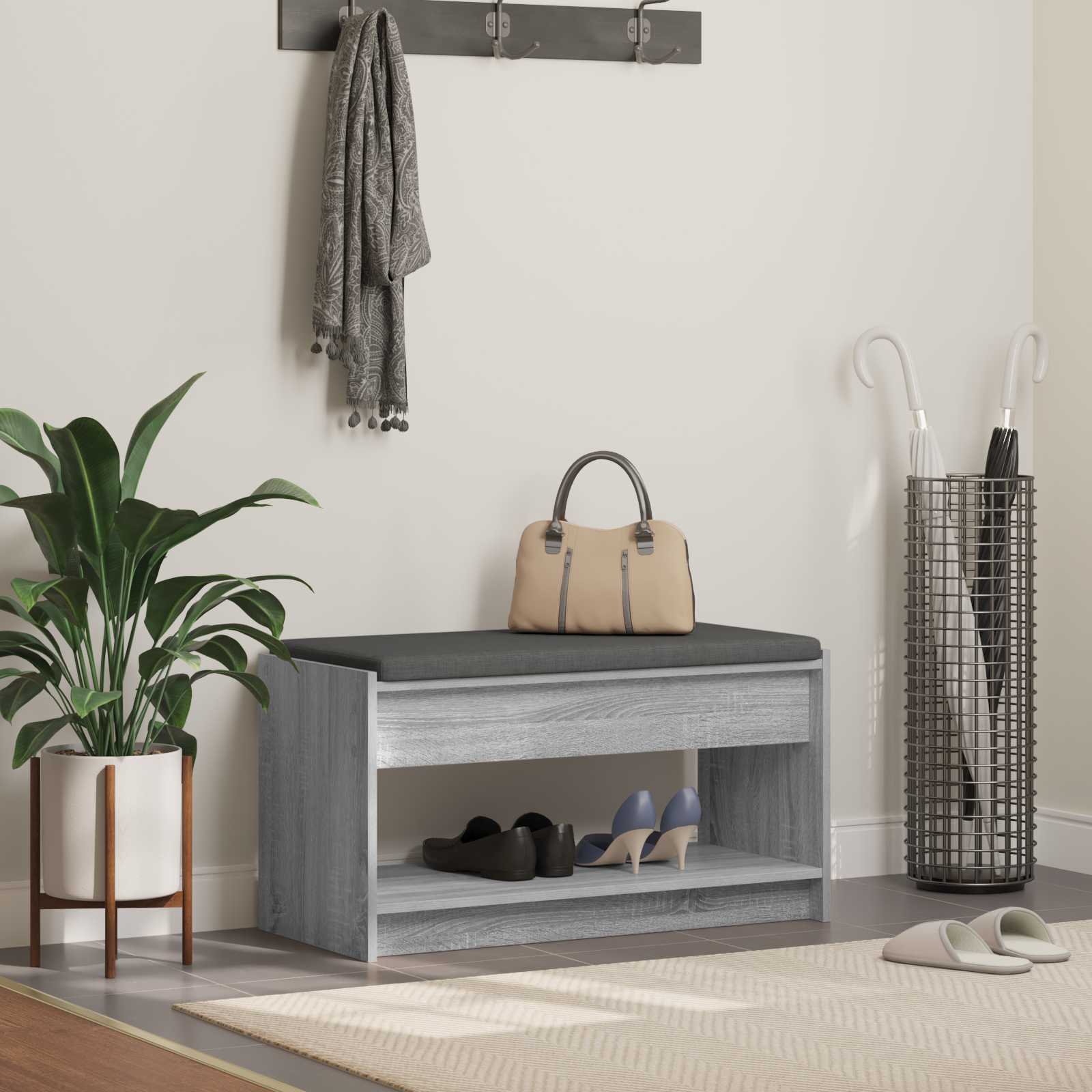 vidaXL Halbank met kussen met plank met opslag Wit 100 x 38 x 46 cm