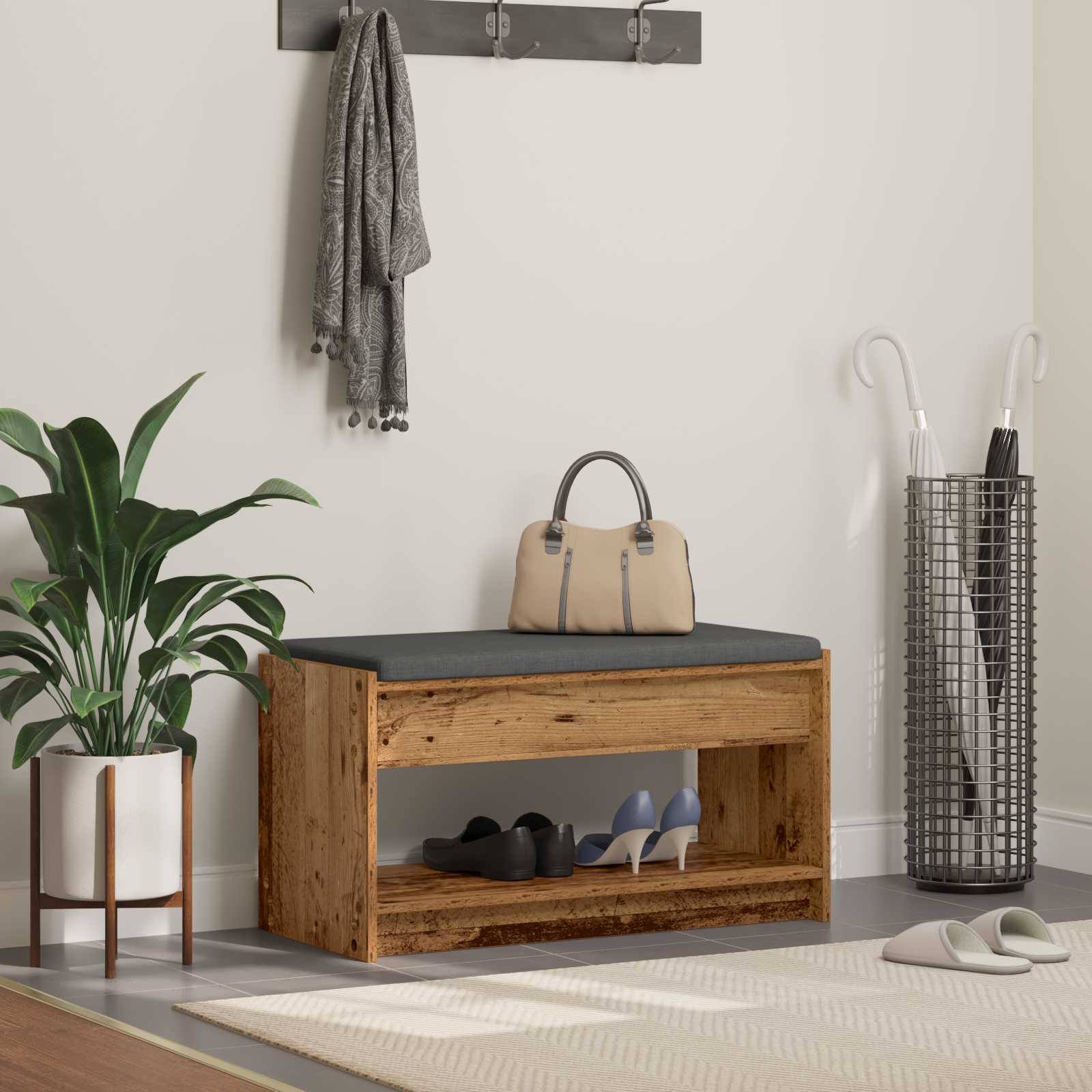 vidaXL Halbank met kussen met plank met opslag Wit 100 x 38 x 46 cm