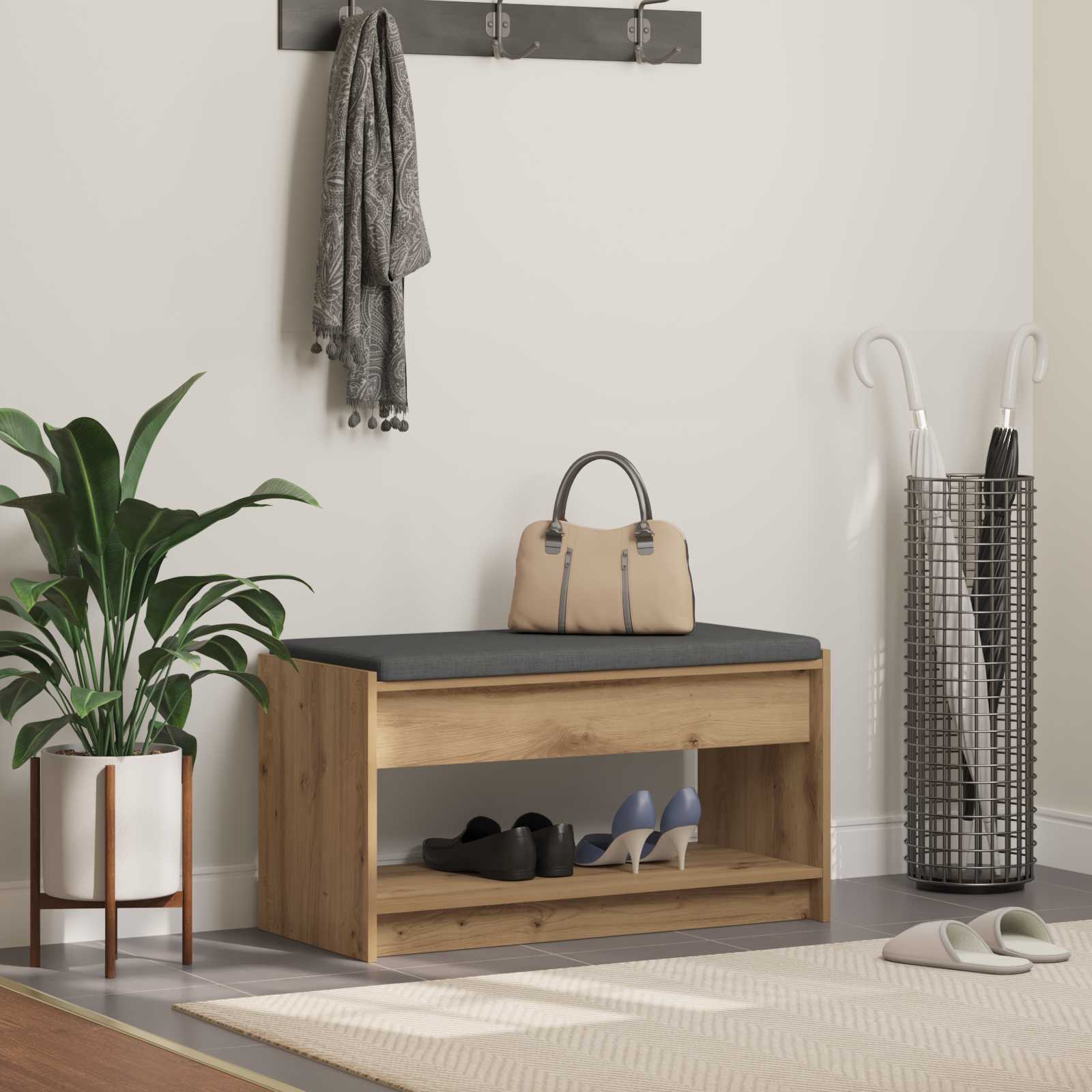vidaXL Halbank met kussen met plank met opslag Wit 100 x 38 x 46 cm