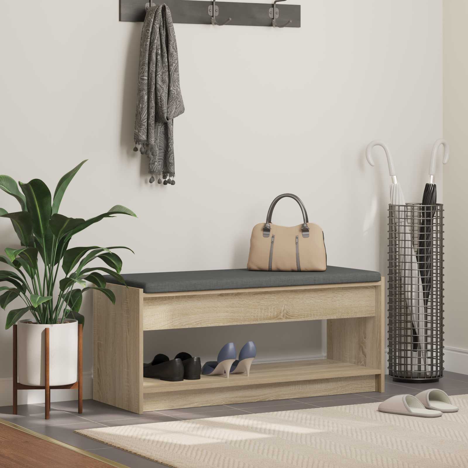vidaXL Halbank met kussen met plank met opslag Wit 100 x 38 x 46 cm