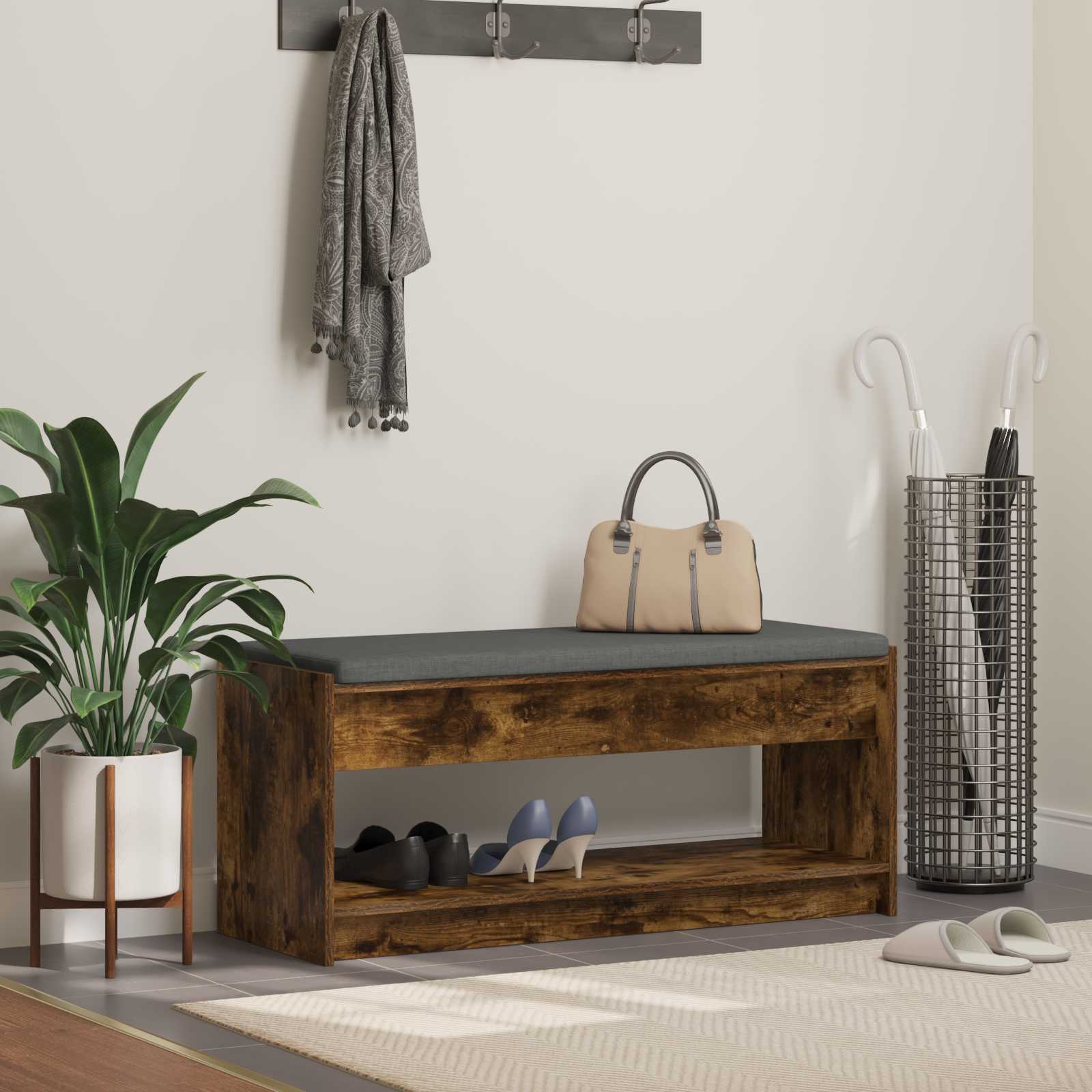 vidaXL Halbank met kussen met plank met opslag Wit 100 x 38 x 46 cm