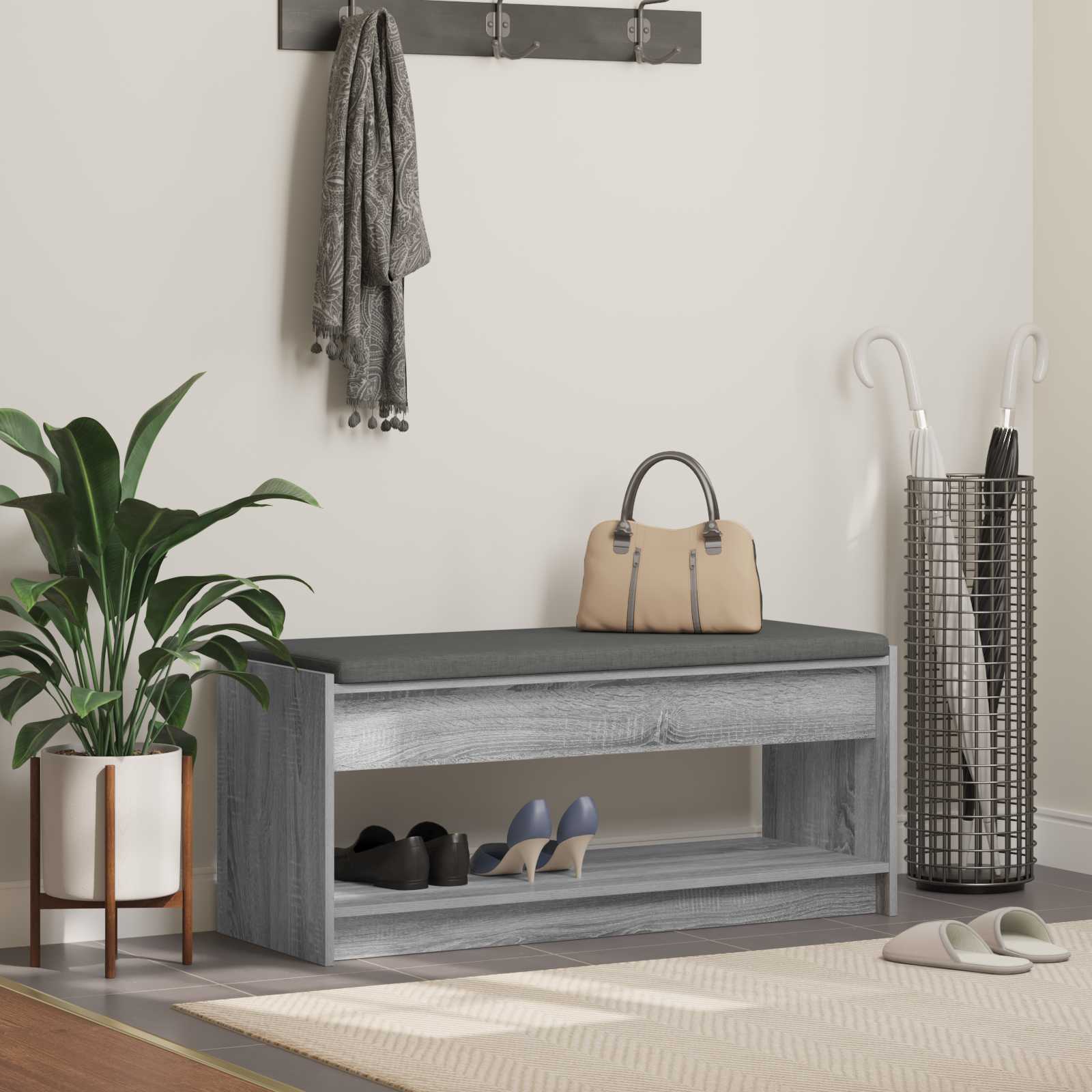 vidaXL Halbank met kussen met plank met opslag Wit 100 x 38 x 46 cm