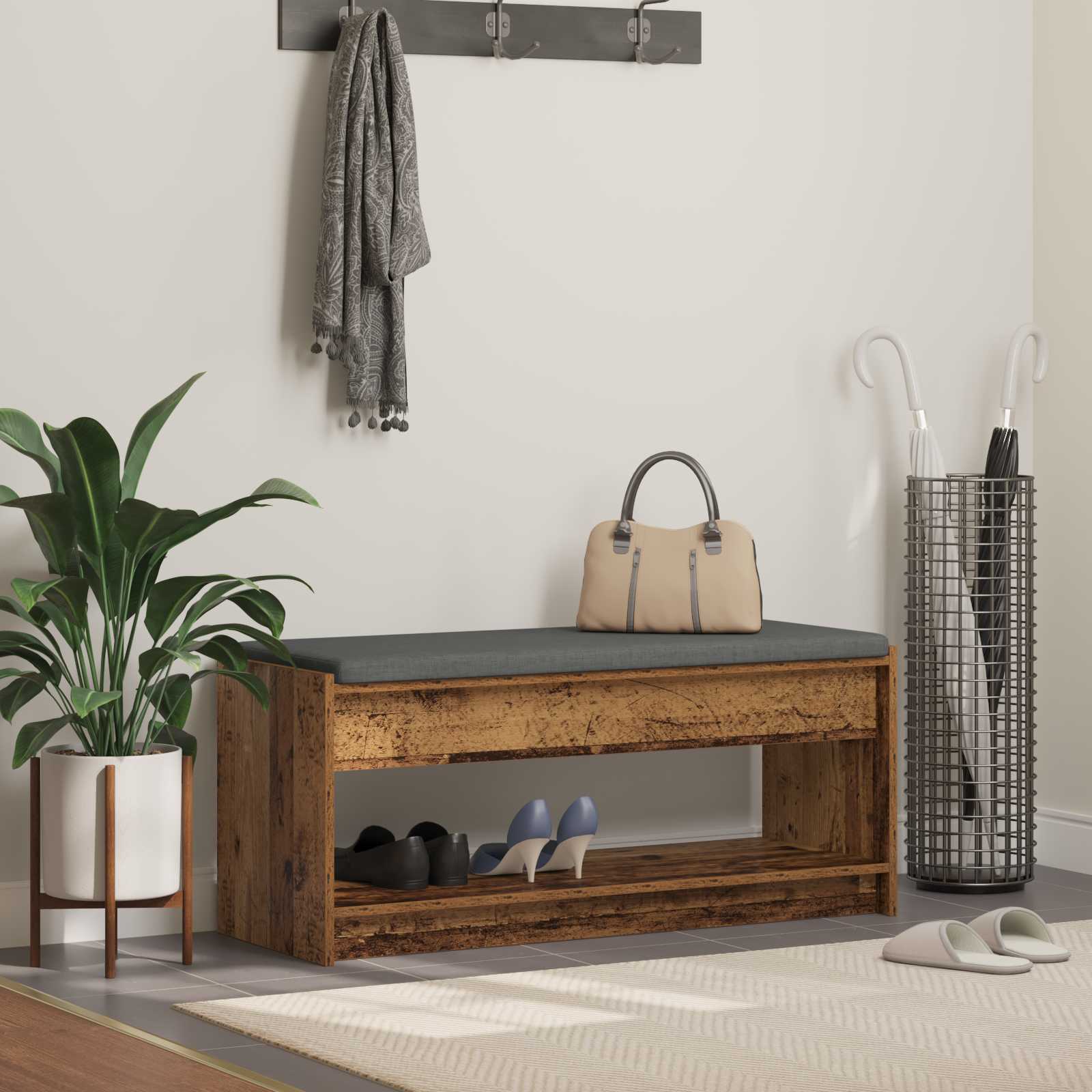 vidaXL Halbank met kussen met plank met opslag Wit 100 x 38 x 46 cm