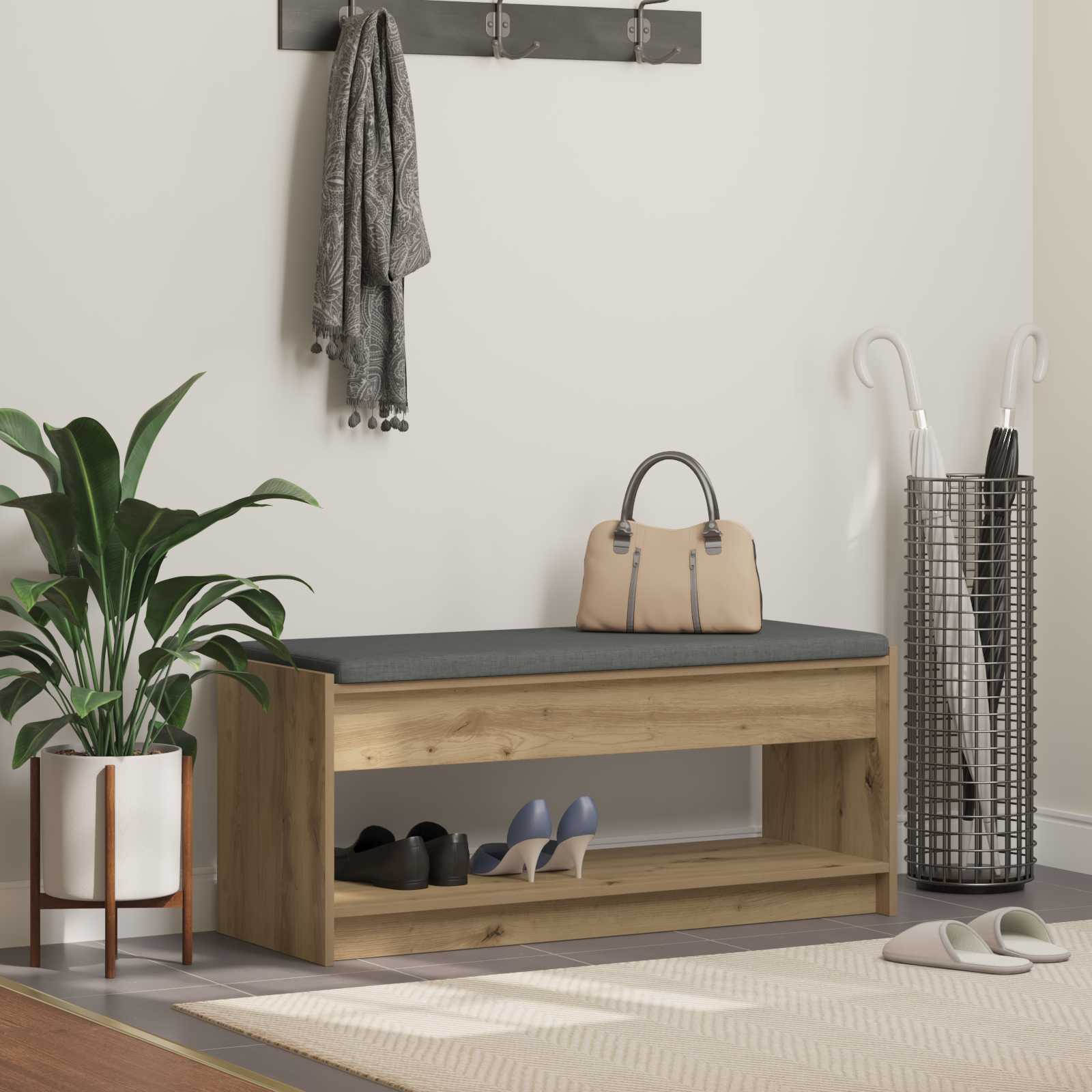 vidaXL Halbank met kussen met plank met opslag Wit 100 x 38 x 46 cm