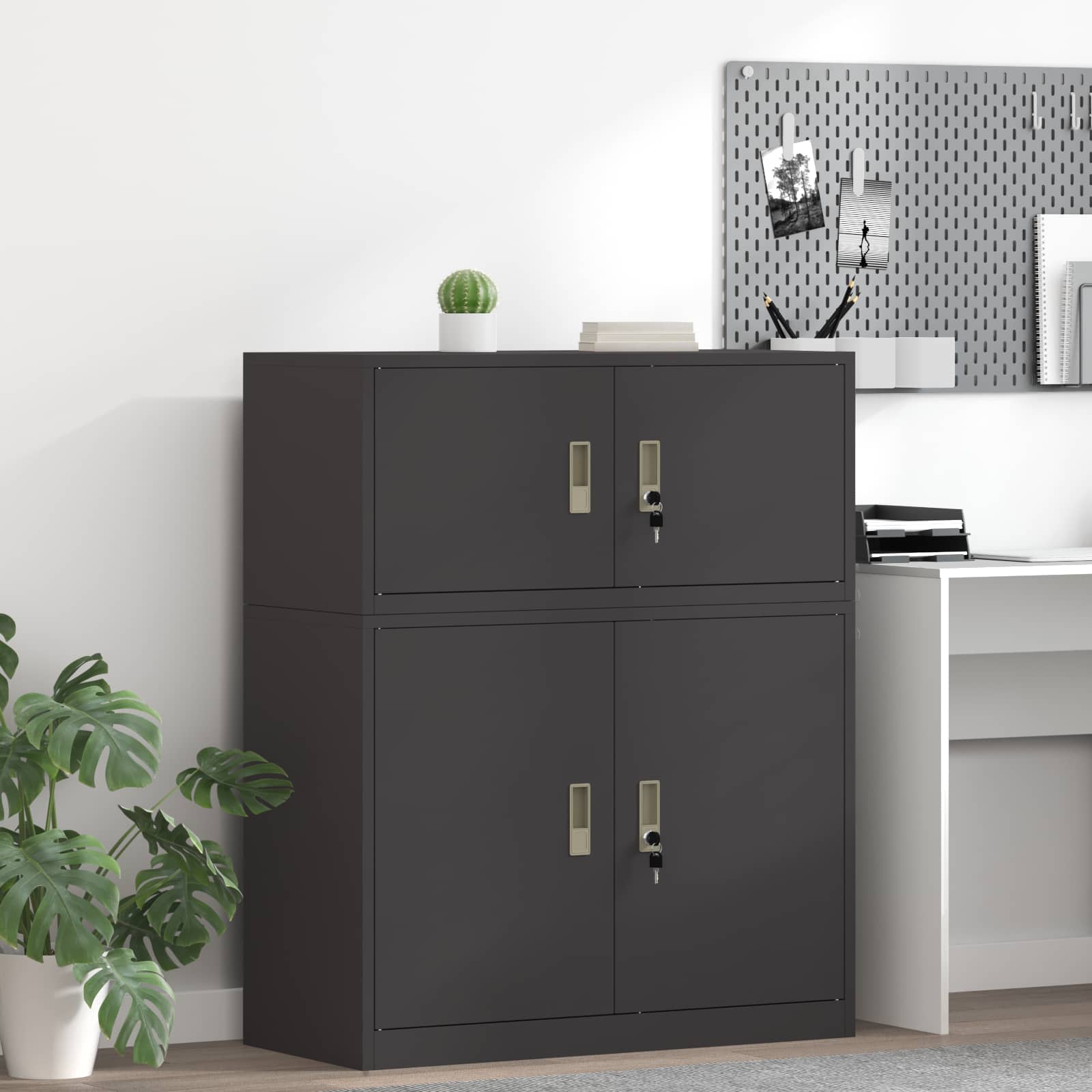 vidaXL Opbergkast 2 pcs Zwart 90 x 40 x 140 cm Koudgewalst Staal