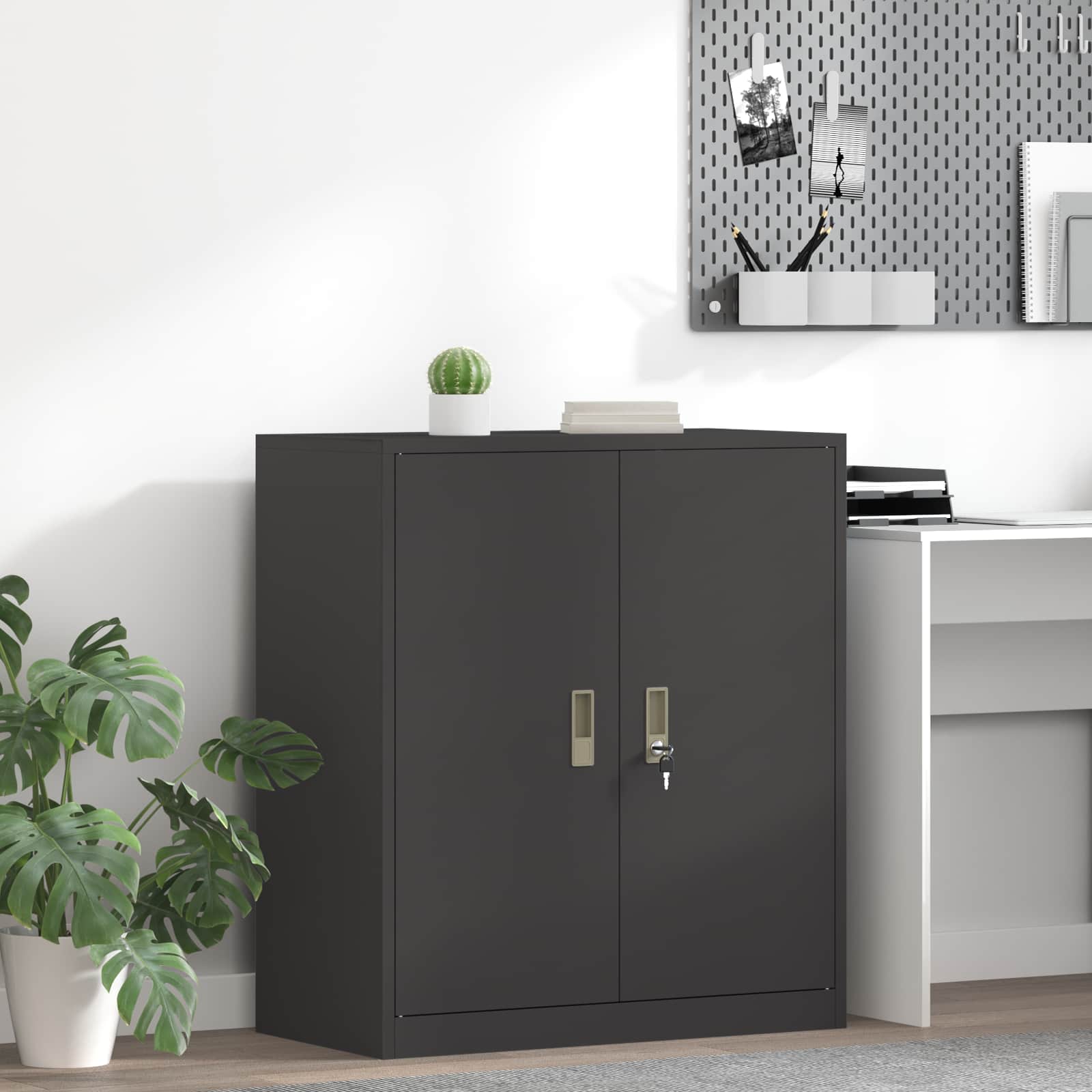 vidaXL Opbergkast 2 pcs Zwart 90 x 40 x 140 cm Koudgewalst Staal