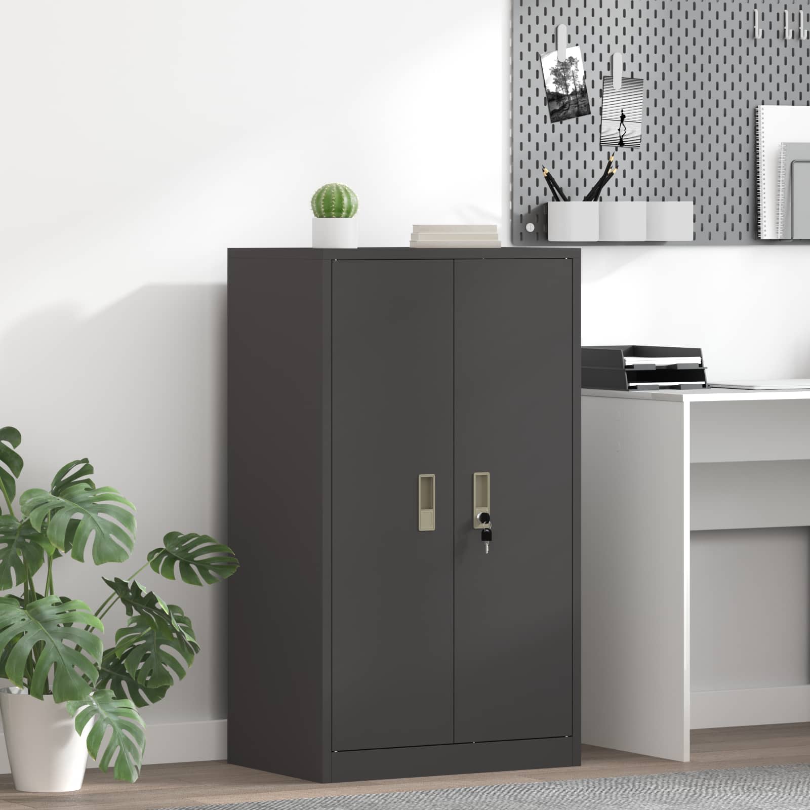 vidaXL Opbergkast 2 pcs Zwart 90 x 40 x 140 cm Koudgewalst Staal