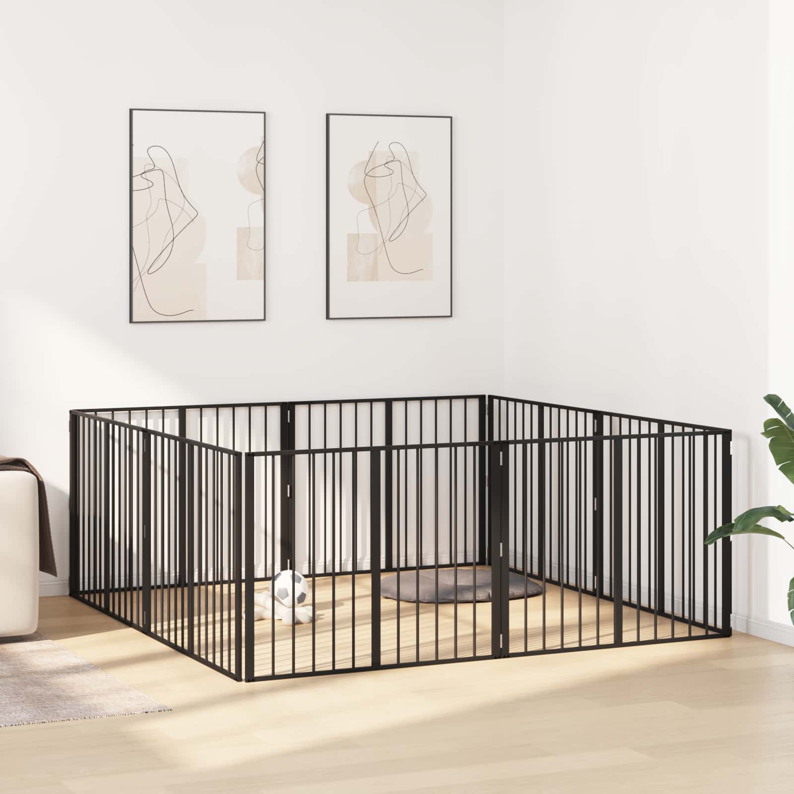 vidaXL Hondenhek 6 pcs Zwart 100 x 100 cm Gegalvaniseerd staal