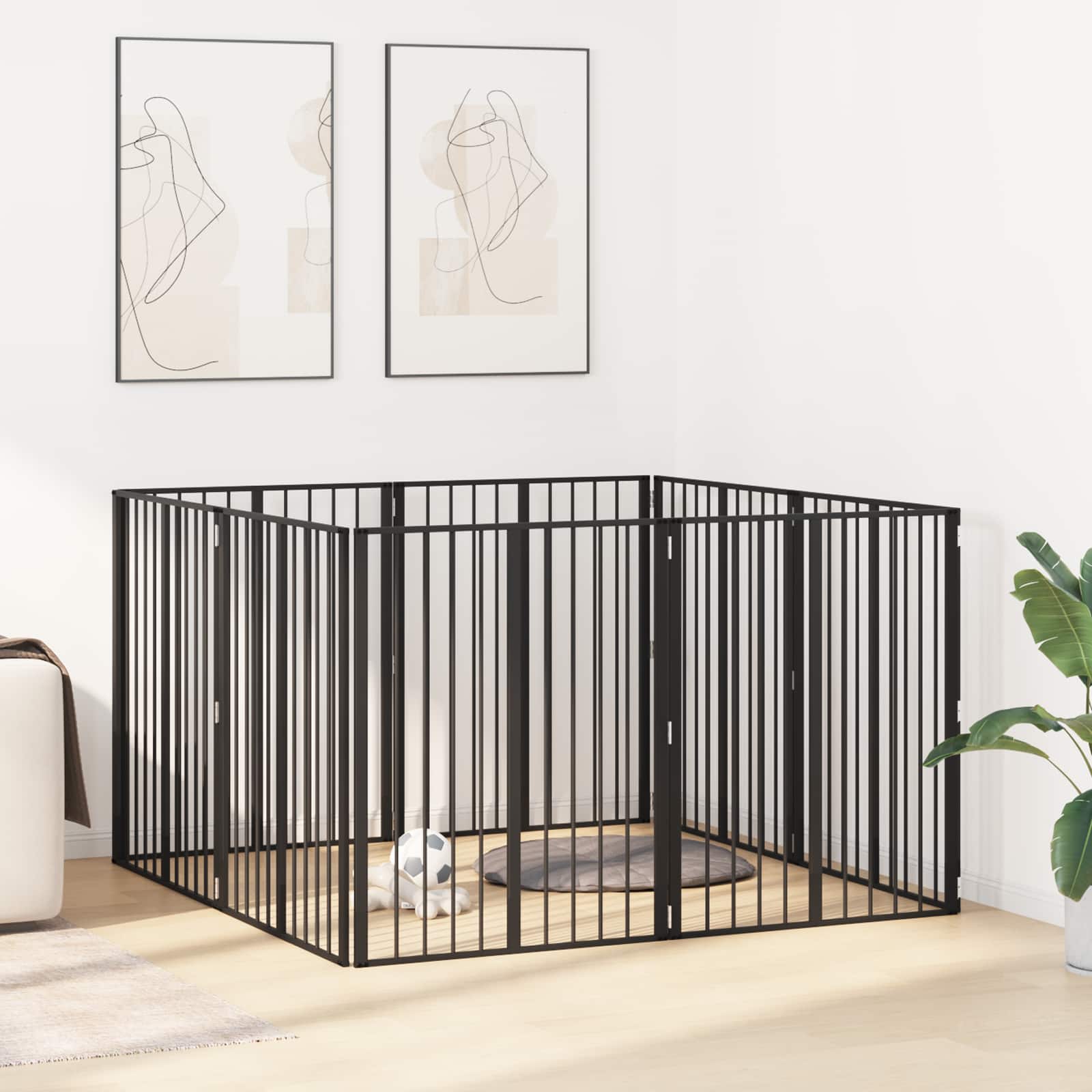 vidaXL Hondenhek 6 pcs Zwart 100 x 100 cm Gegalvaniseerd staal