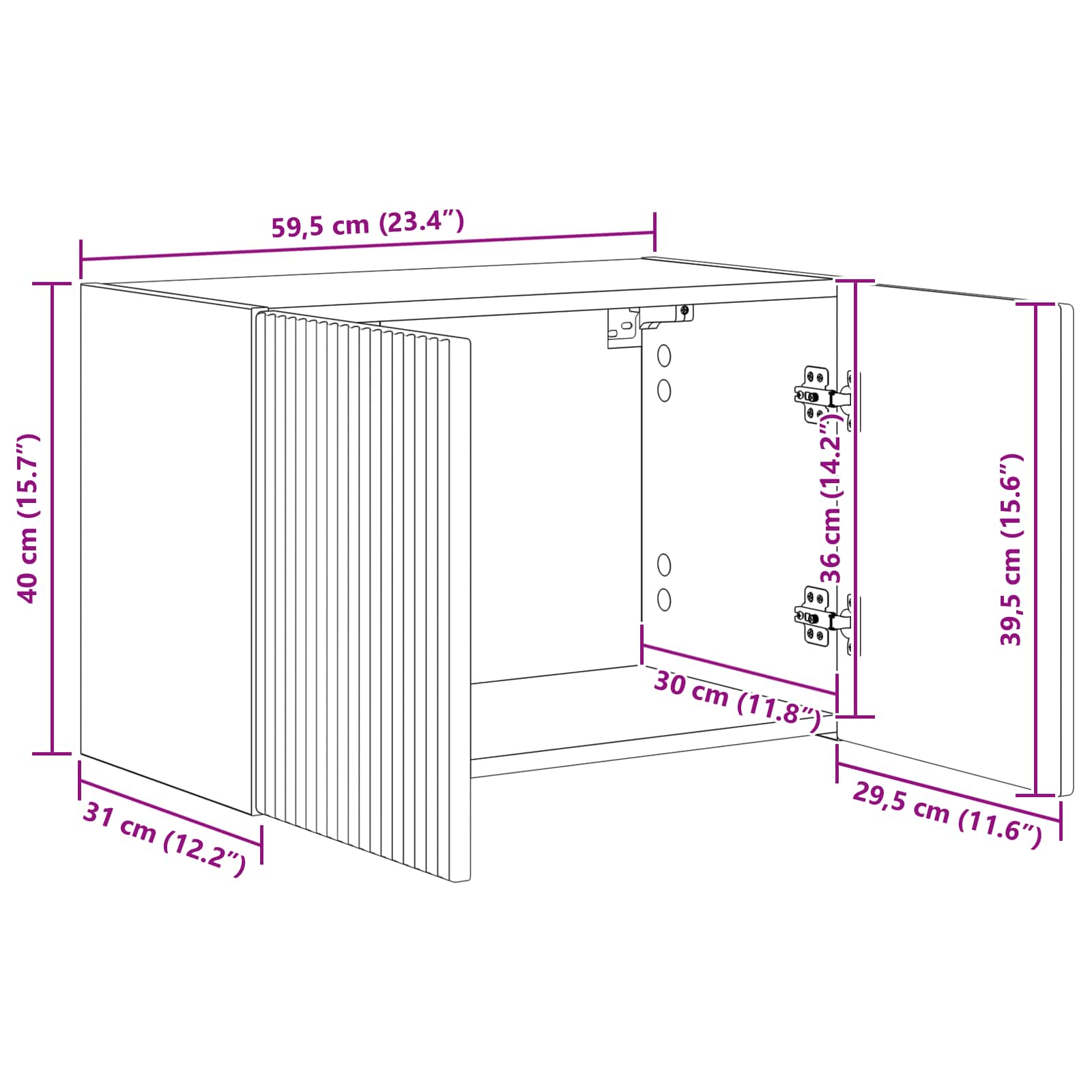 vidaXL TV-wandkast Wandgemonteerd Wit 59,5 x 31 x 40 cm Bewerkt hout