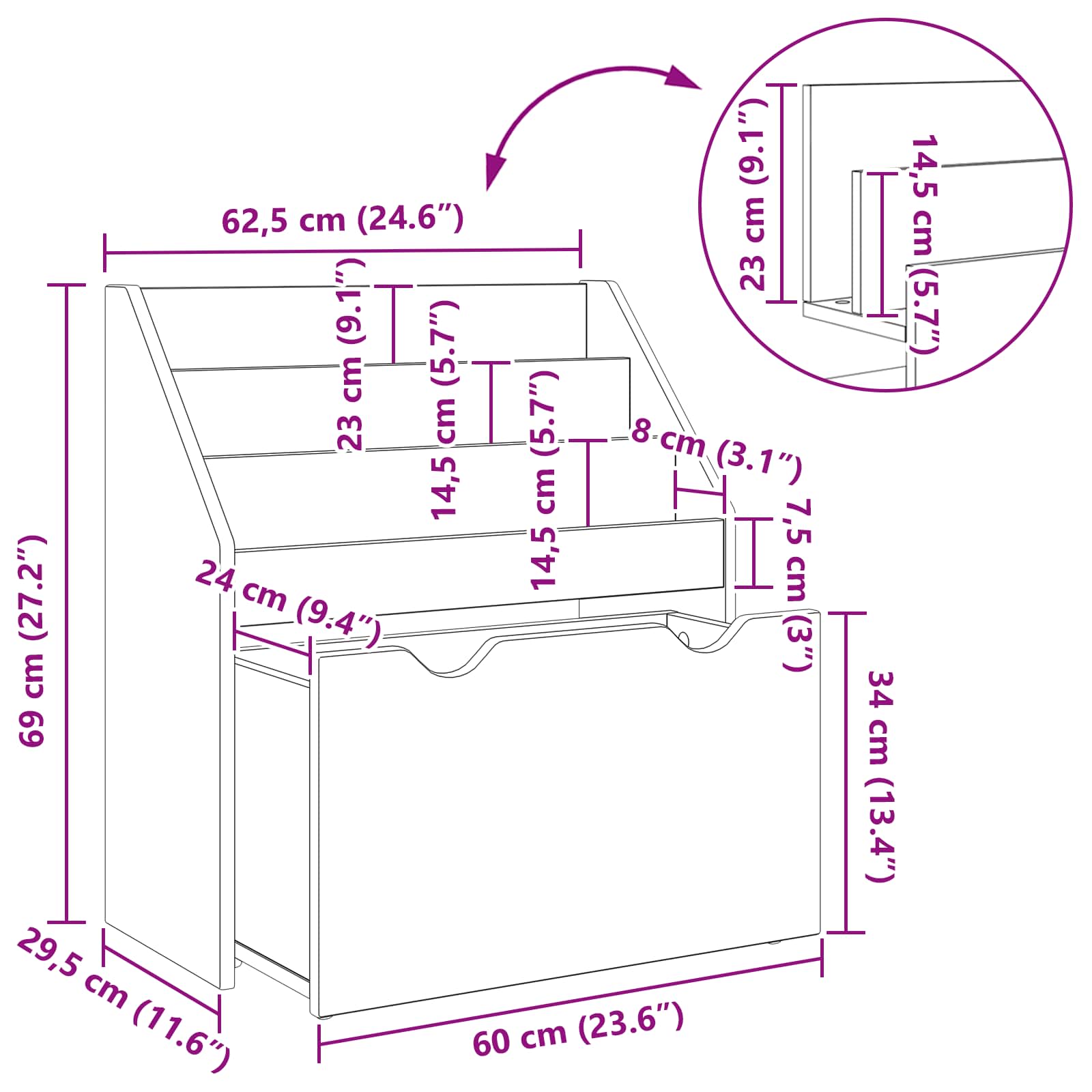 vidaXL Kinderen Boekenkast met lade Wit 60 x 29,5 x 69 cm Bewerkt hout