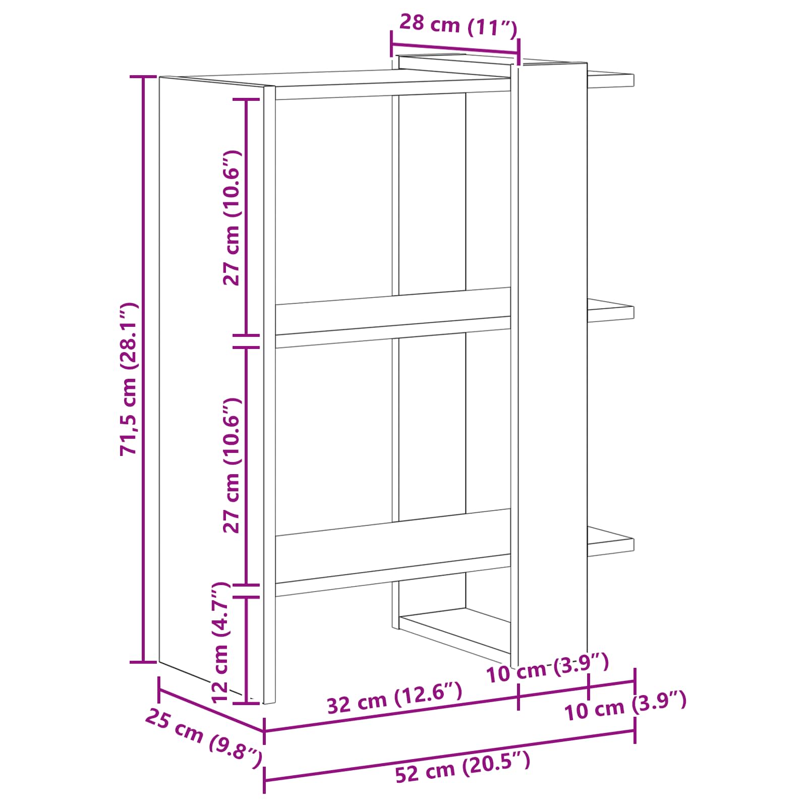 vidaXL Boekenkast Wit 52 x 25 x 71,5 cm Bewerkt hout