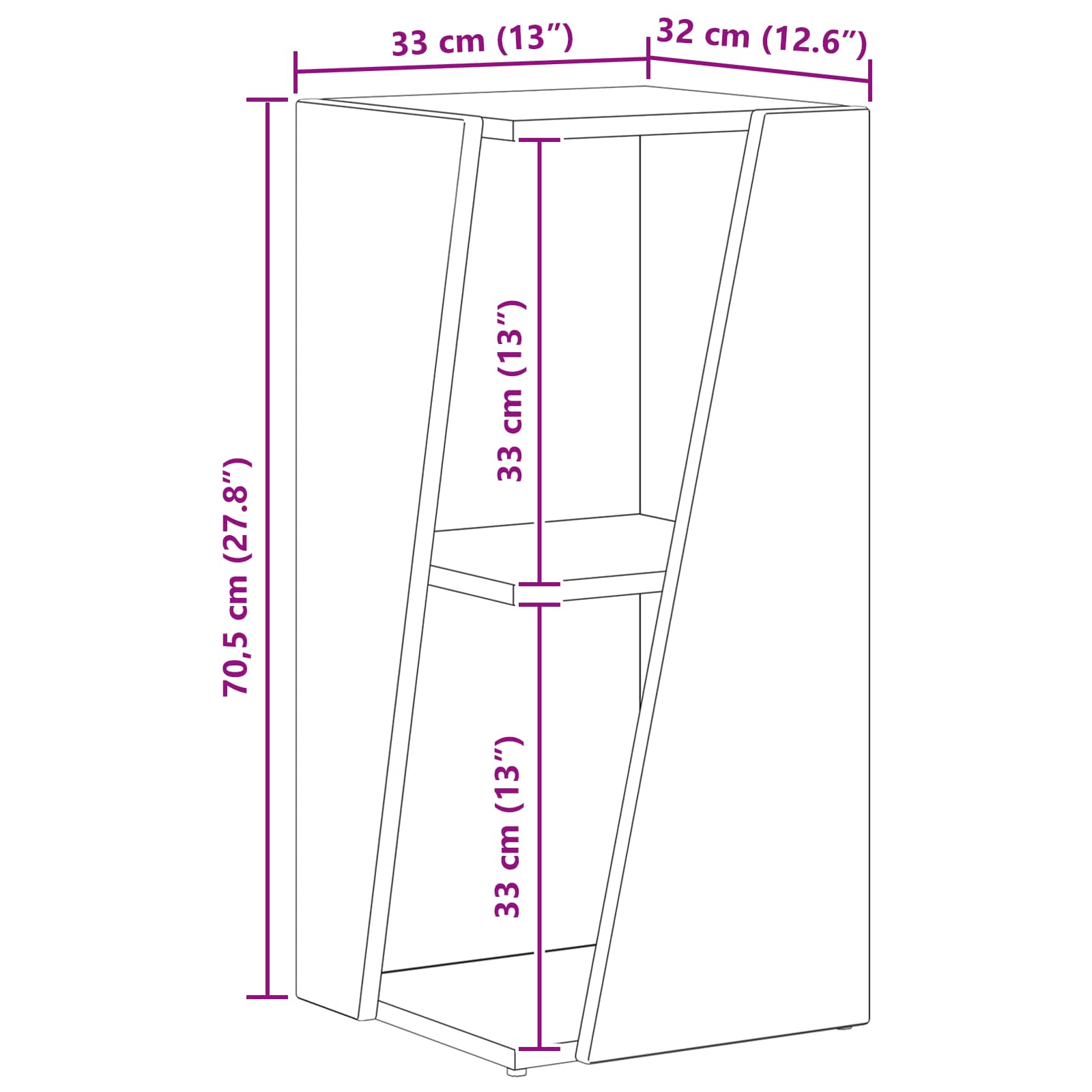 vidaXL Zijplank Wit 33 x 32 x 70,5 cm Bewerkt hout