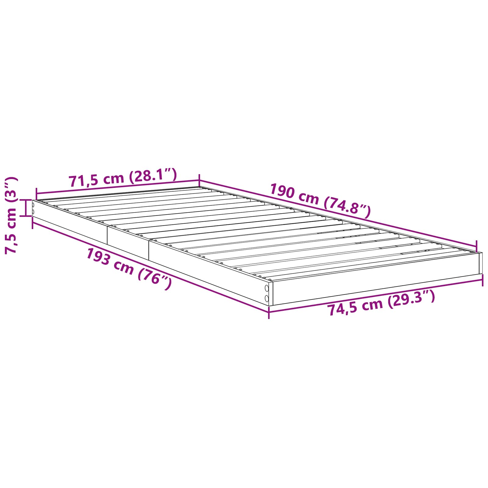 vidaXL Vloer bedframe Wit 70 x 190 cm Bewerkt hout