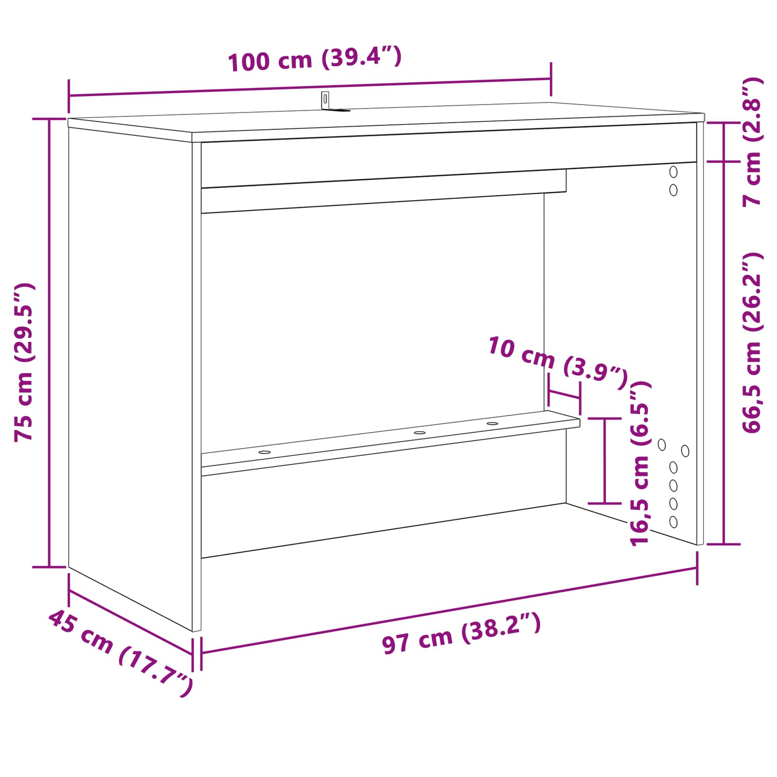 vidaXL Bed Bureau Wit 100 x 45 x 75 cm Bewerkt hout